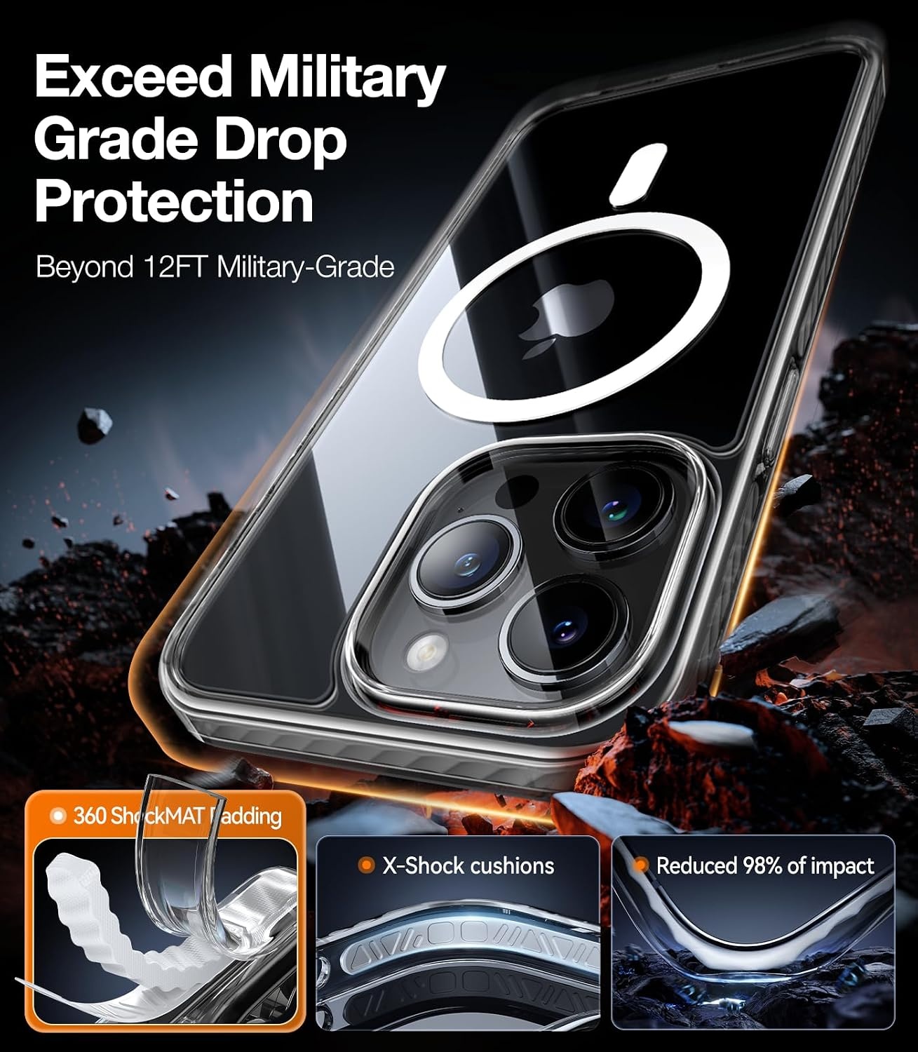 image:imageTORRAS Magnetic Shockproof for iPhone 15 Case ClearMilitary Grade Drop TestedCompatible with MagSafeNonYellowing Cushion AntiScratch Back Slim Protective Cover for iPhone 15 Case Clear3Black