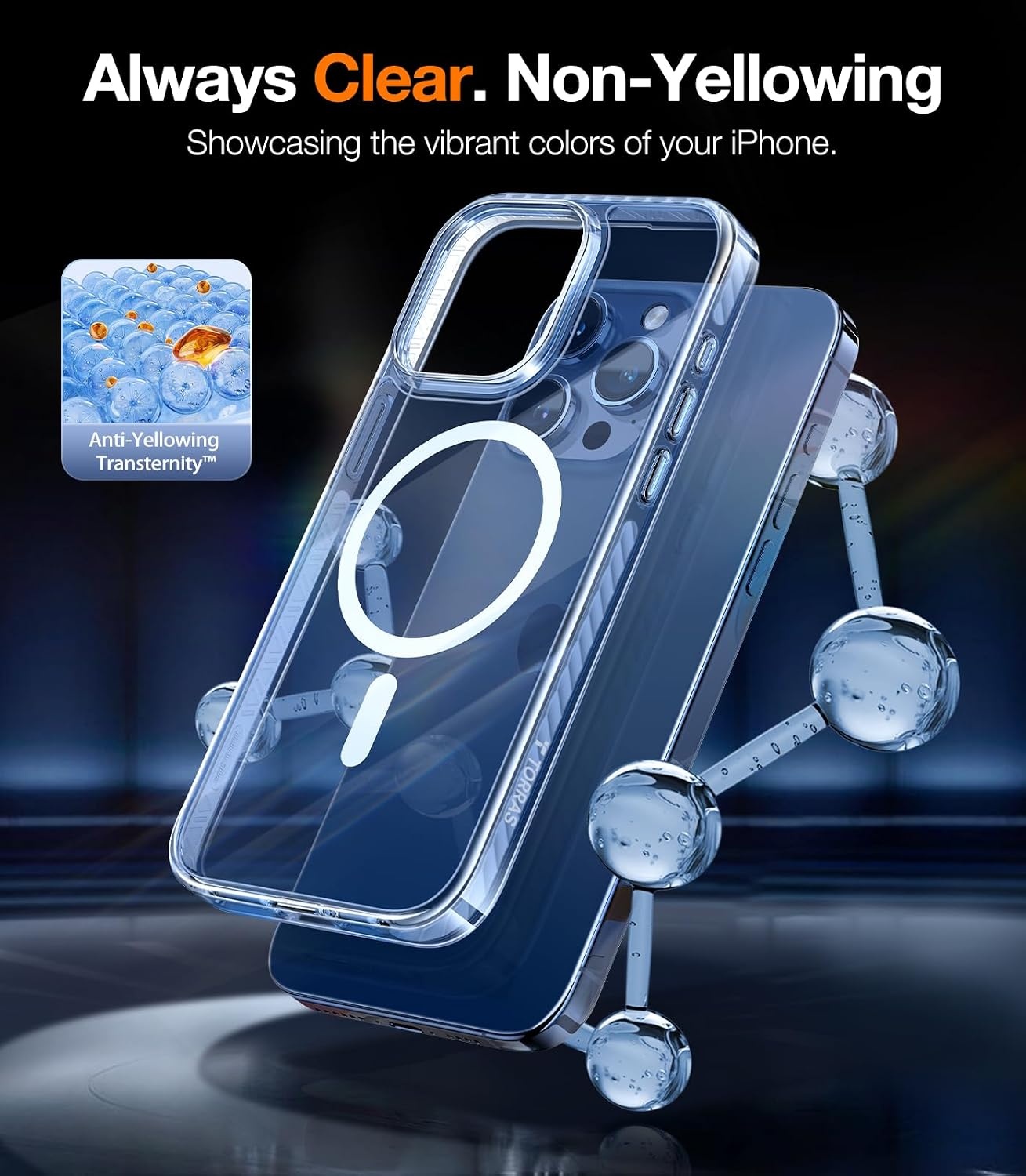 image:imageTORRAS Magnetic Shockproof for iPhone 15 Case ClearMilitary Grade Drop TestedCompatible with MagSafeNonYellowing Cushion AntiScratch Back Slim Protective Cover for iPhone 15 Case Clear2Blue