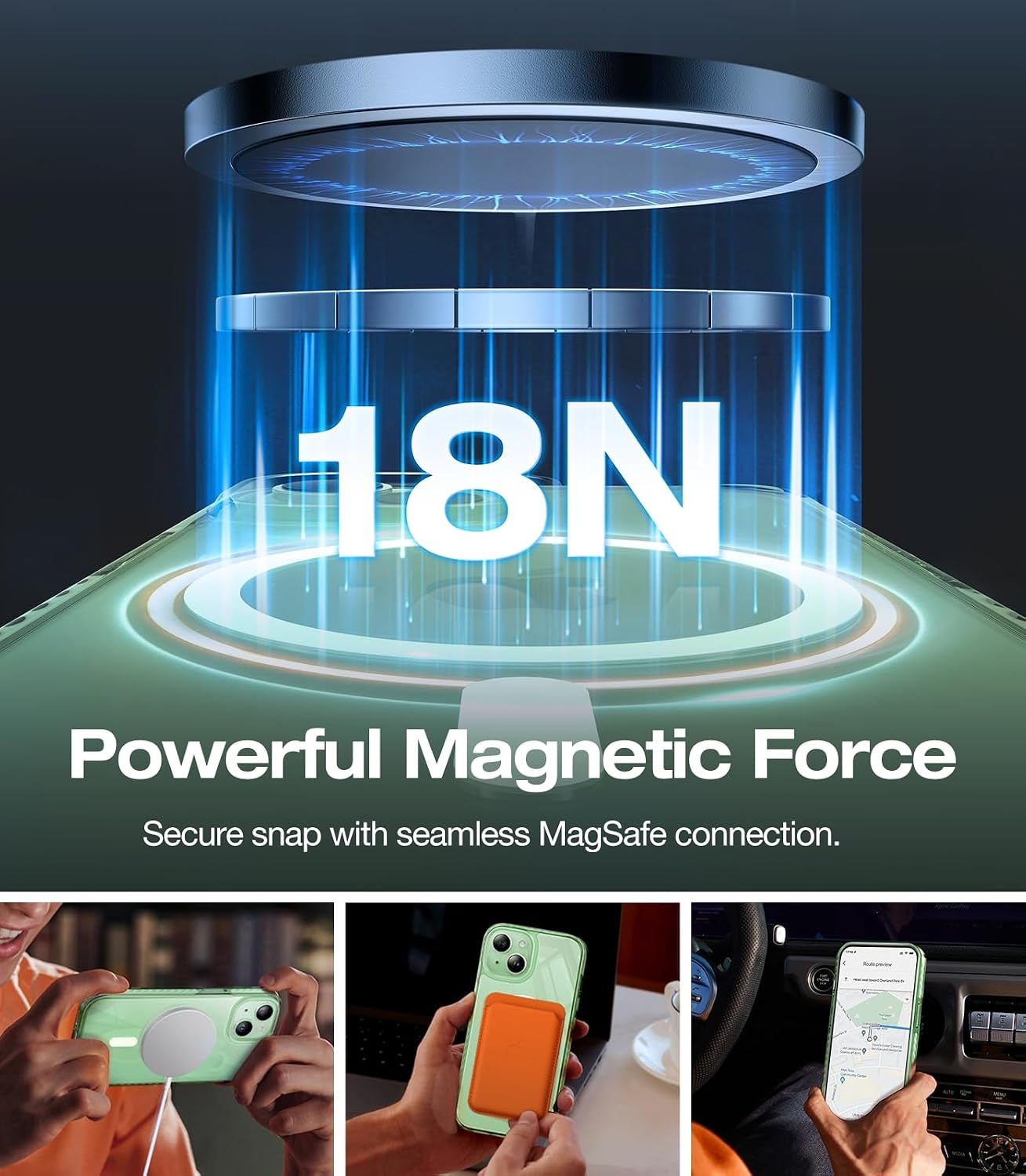 image:imageTORRAS Magnetic Shockproof for iPhone 15 Case ClearMilitary Grade Drop TestedCompatible with MagSafeNonYellowing Cushion AntiScratch Back Slim Protective Cover for iPhone 15 Case Clear4Green