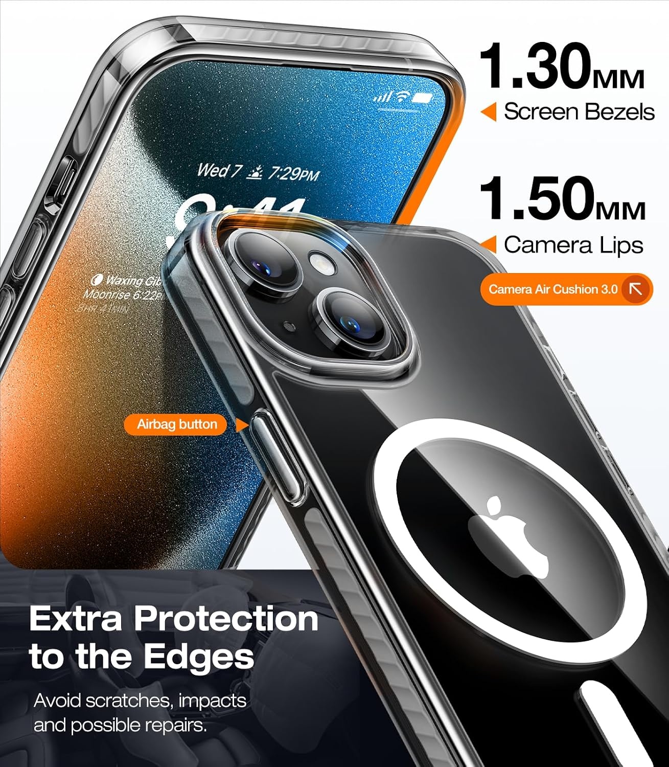 image:imageTORRAS Magnetic Shockproof for iPhone 15 Case ClearMilitary Grade Drop TestedCompatible with MagSafeNonYellowing Cushion AntiScratch Back Slim Protective Cover for iPhone 15 Case Clear3Black