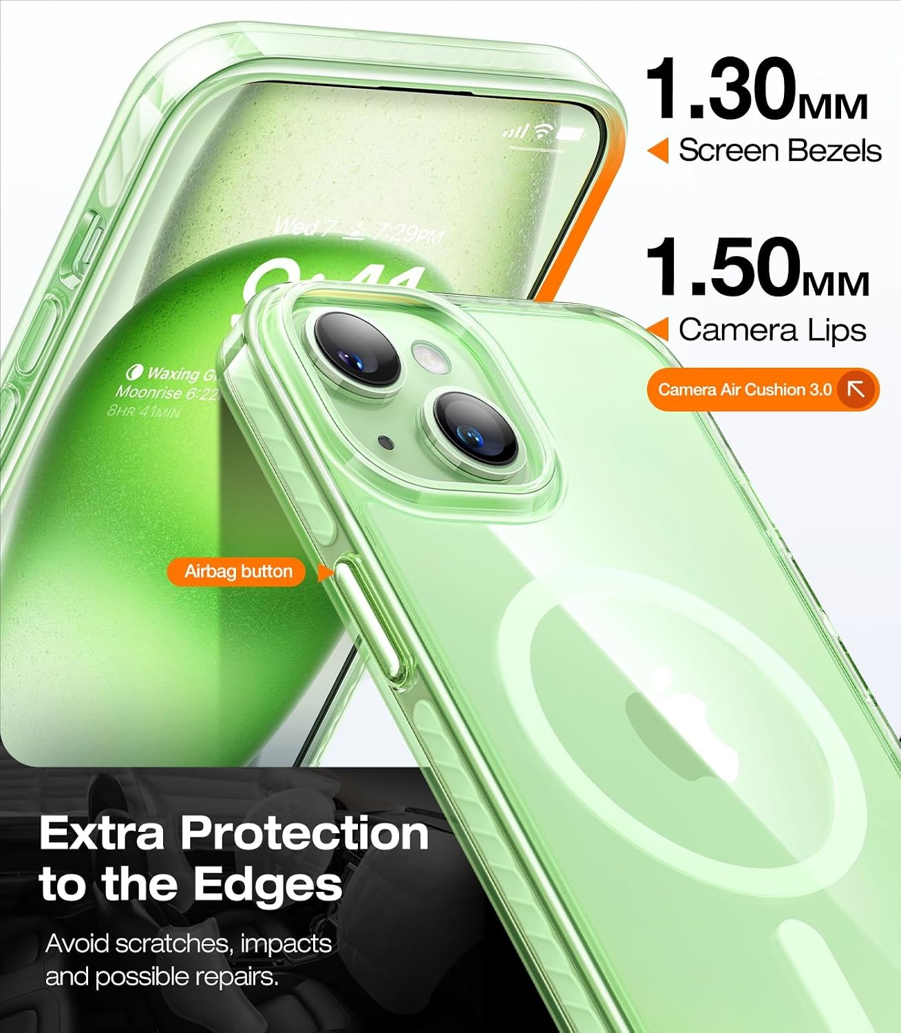 image:imageTORRAS Magnetic Shockproof for iPhone 15 Case ClearMilitary Grade Drop TestedCompatible with MagSafeNonYellowing Cushion AntiScratch Back Slim Protective Cover for iPhone 15 Case Clear4Green