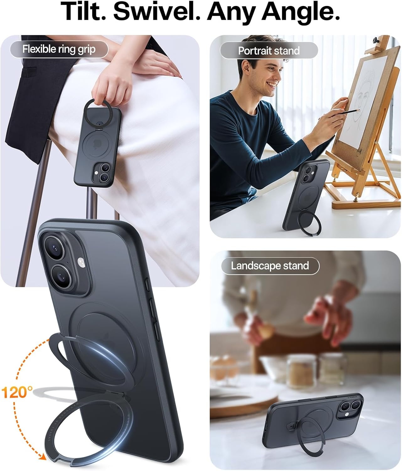 image:imageTORRAS Magnetic for iPhone 13 Pro Max Case 67 inch Fit for Magsafe with Stand Military Grade Drop Protection Shockproof Translucent Back Slim Protective Phone Case 2021 BlackBlack