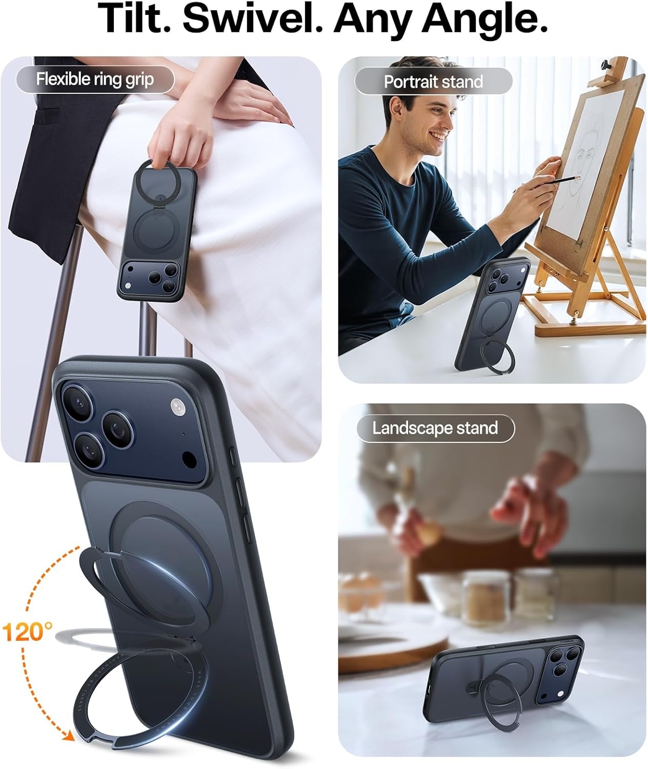 image:imageTORRAS Magnetic for iPhone 13 Pro Max Case 67 inch Fit for Magsafe with Stand Military Grade Drop Protection Shockproof Translucent Back Slim Protective Phone Case 2021 BlackBlack