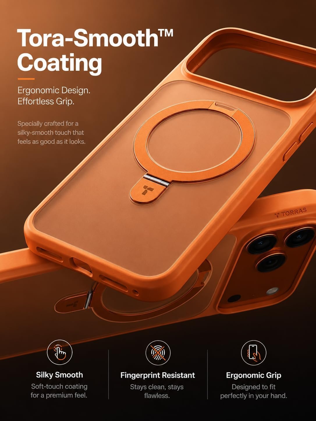 image:imageTORRAS Magnetic for iPhone 13 Pro Max Case 67 inch Fit for Magsafe with Stand Military Grade Drop Protection Shockproof Translucent Back Slim Protective Phone Case 2021 BlackCosmic Orange