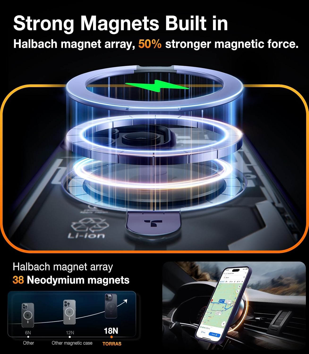 image:imageTORRAS Magnetic for iPhone 13 Pro Max Case 67 inch Fit for Magsafe with Stand Military Grade Drop Protection Shockproof Translucent Back Slim Protective Phone Case 2021 BlackPurple