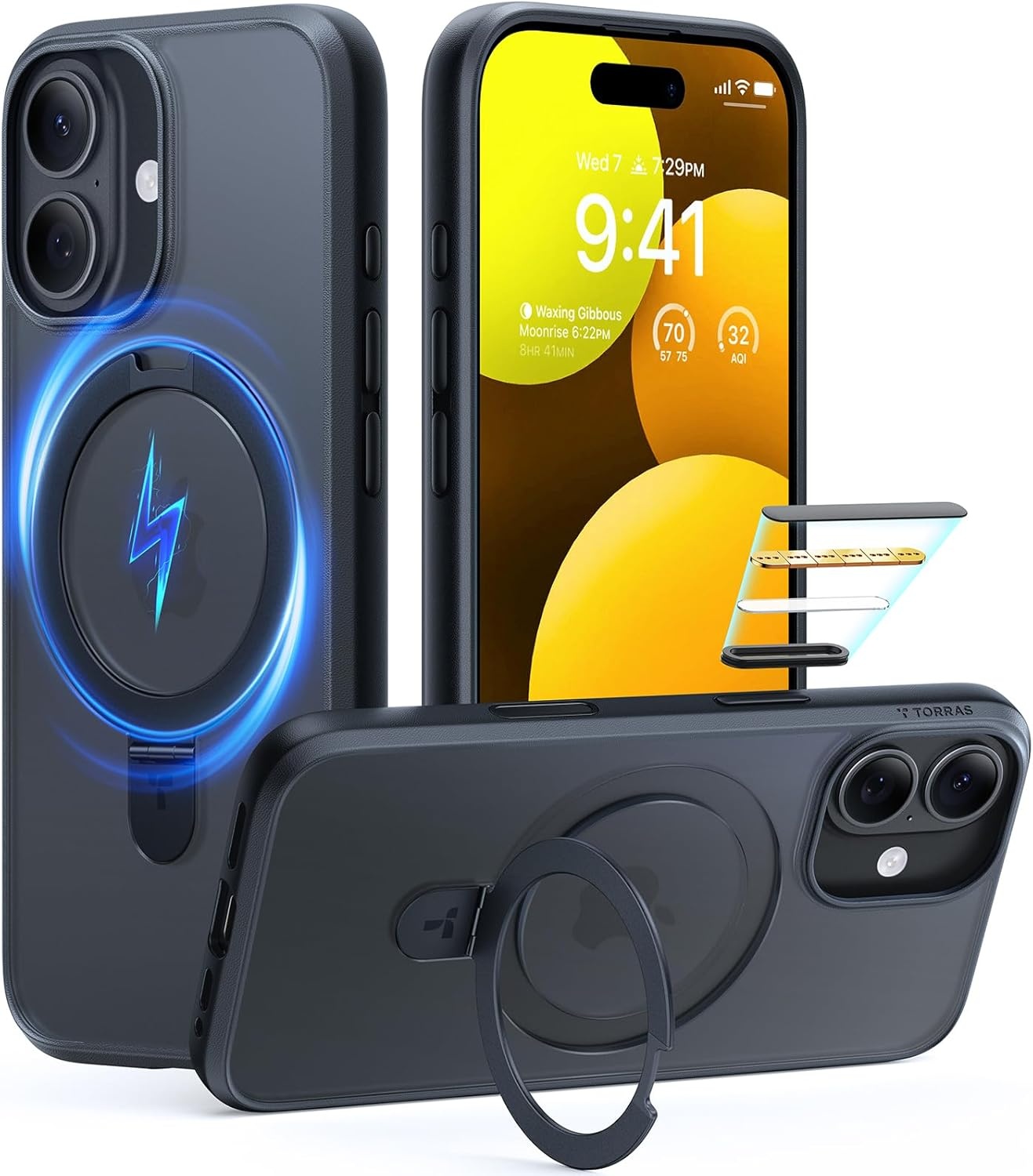 image:imageTORRAS Magnetic for iPhone 13 Pro Max Case 67 inch Fit for Magsafe with Stand Military Grade Drop Protection Shockproof Translucent Back Slim Protective Phone Case 2021 BlackBlack