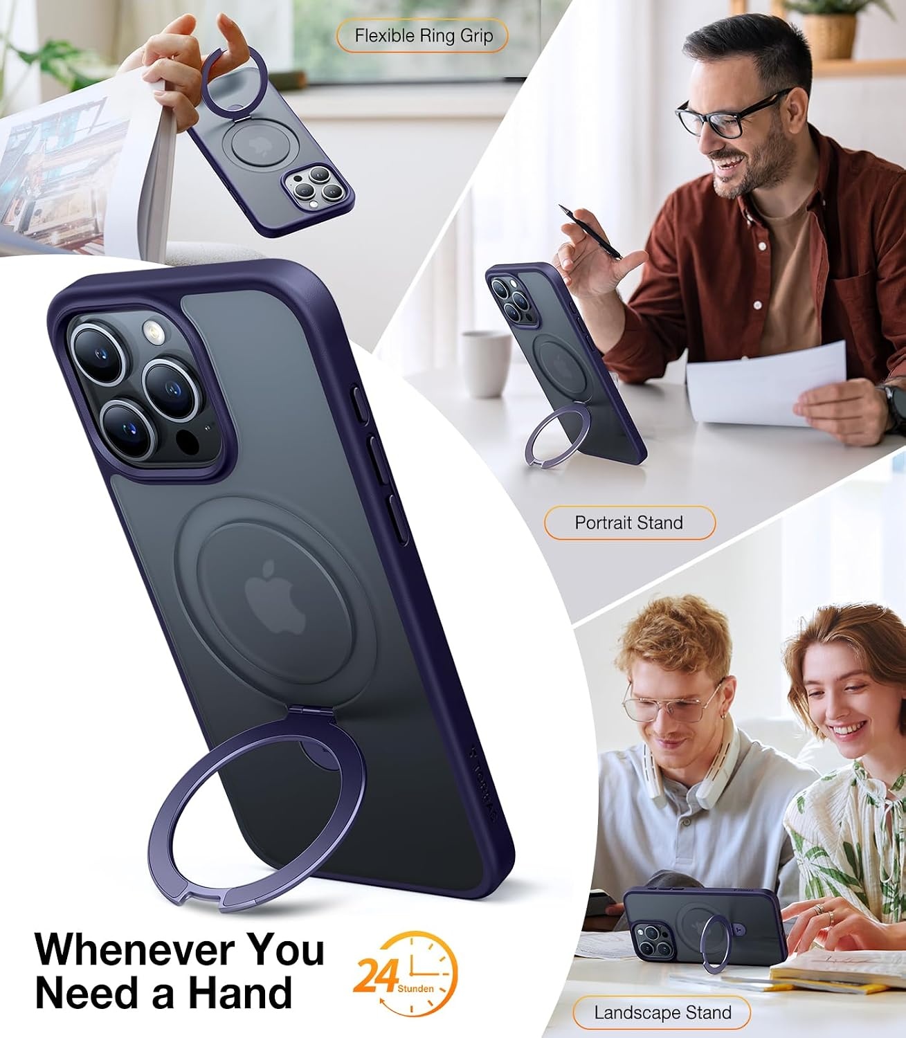 image:imageTORRAS Magnetic for iPhone 13 Pro Max Case 67 inch Fit for Magsafe with Stand Military Grade Drop Protection Shockproof Translucent Back Slim Protective Phone Case 2021 BlackPurple