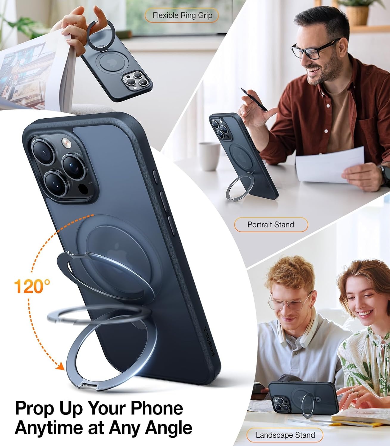 image:imageTORRAS Magnetic for iPhone 13 Pro Max Case 67 inch Fit for Magsafe with Stand Military Grade Drop Protection Shockproof Translucent Back Slim Protective Phone Case 2021 BlackBlack