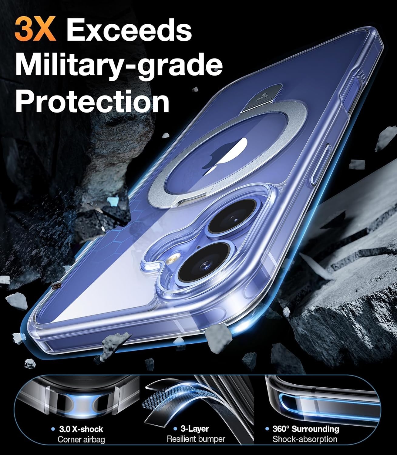 image:imageTORRAS Magnetic for iPhone 13 Pro Max Case 67 inch Fit for Magsafe with Stand Military Grade Drop Protection Shockproof Translucent Back Slim Protective Phone Case 2021 BlackCrystal Clear