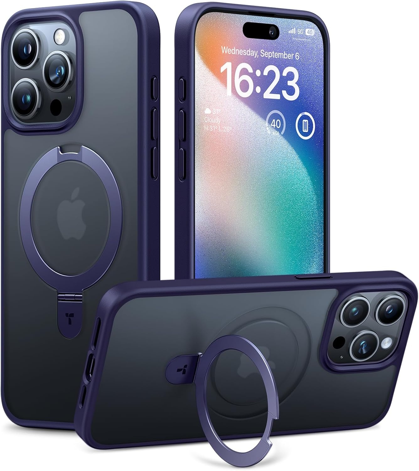 image:imageTORRAS Magnetic for iPhone 13 Pro Max Case 67 inch Fit for Magsafe with Stand Military Grade Drop Protection Shockproof Translucent Back Slim Protective Phone Case 2021 BlackPurple