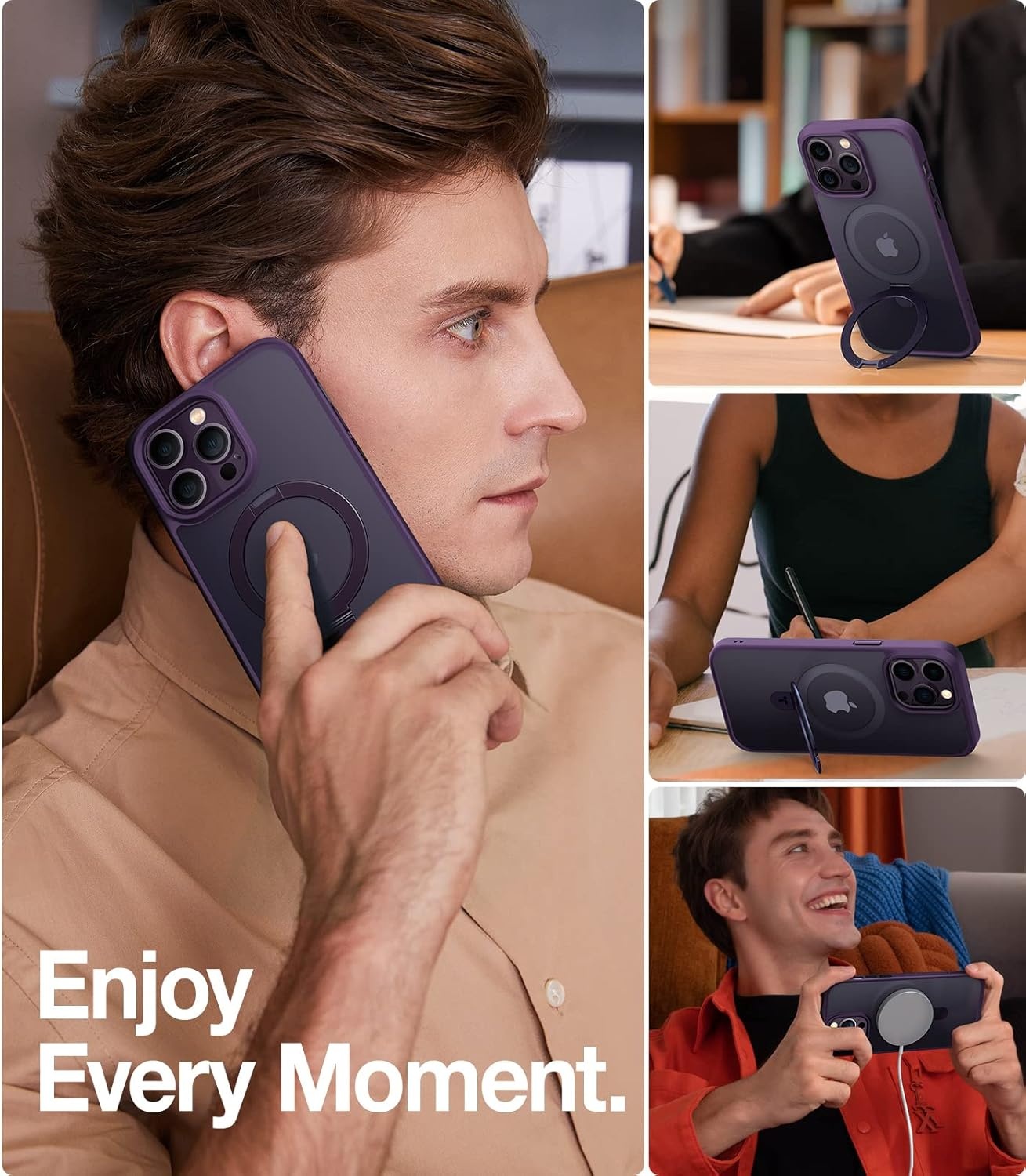 image:imageTORRAS Magnetic for iPhone 13 Pro Max Case 67 inch Fit for Magsafe with Stand Military Grade Drop Protection Shockproof Translucent Back Slim Protective Phone Case 2021 BlackPurple