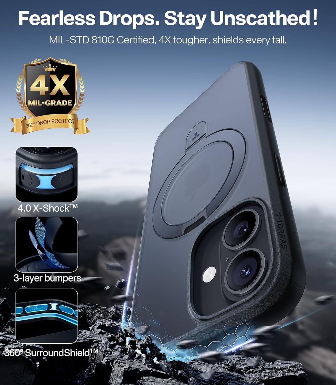 image:imageTORRAS Magnetic for iPhone 13 Pro Max Case 67 inch Fit for Magsafe with Stand Military Grade Drop Protection Shockproof Translucent Back Slim Protective Phone Case 2021 BlackBlack