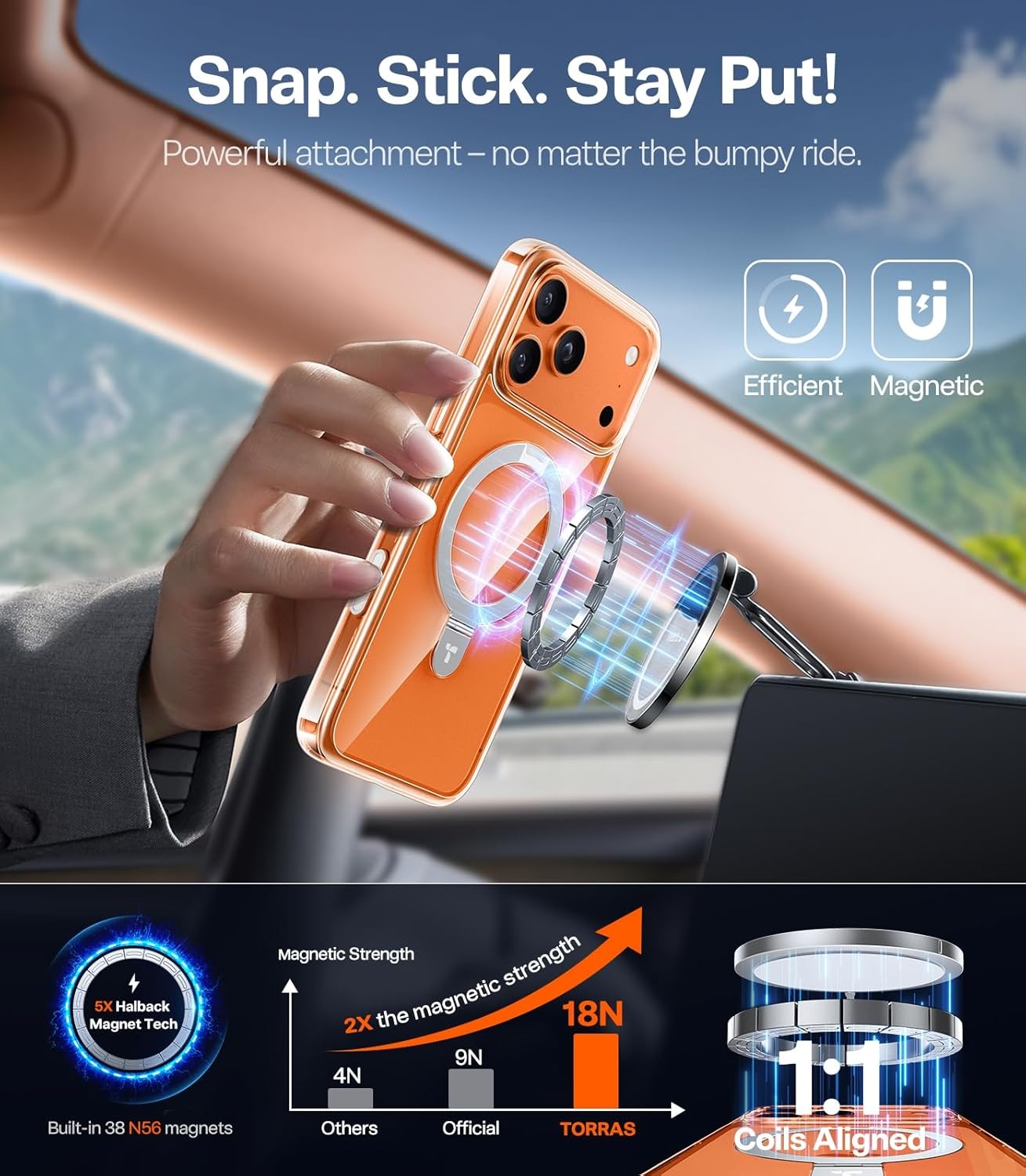 image:imageTORRAS Magnetic for iPhone 13 Pro Max Case 67 inch Fit for Magsafe with Stand Military Grade Drop Protection Shockproof Translucent Back Slim Protective Phone Case 2021 BlackCrystal Clear