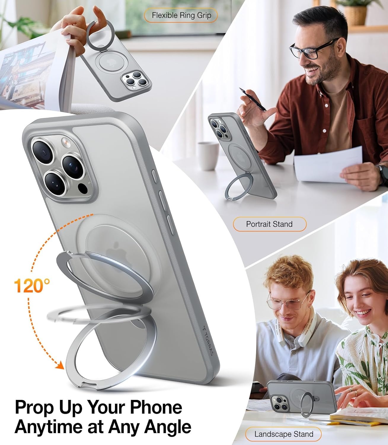 image:imageTORRAS Magnetic for iPhone 13 Pro Max Case 67 inch Fit for Magsafe with Stand Military Grade Drop Protection Shockproof Translucent Back Slim Protective Phone Case 2021 BlackNatural Titanium