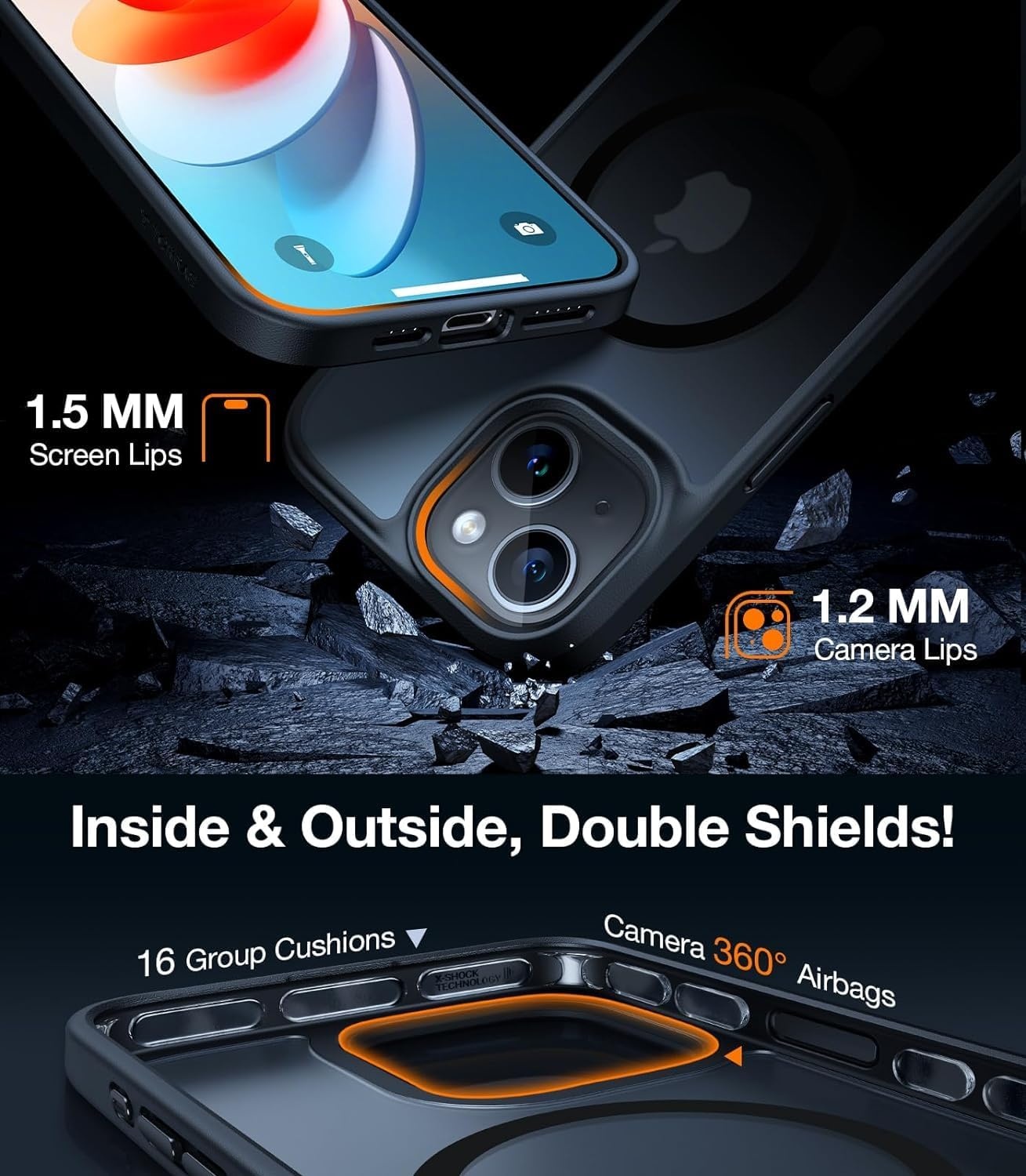 image:imageTORRAS Magnetic for iPhone 15 Plus Case iPhone 14 Plus Case Military Grade Drop Tested Compatible with MagSafe Slim Translucent Matte Shockproof Cover for iPhone 15 Plus Phone Case Black