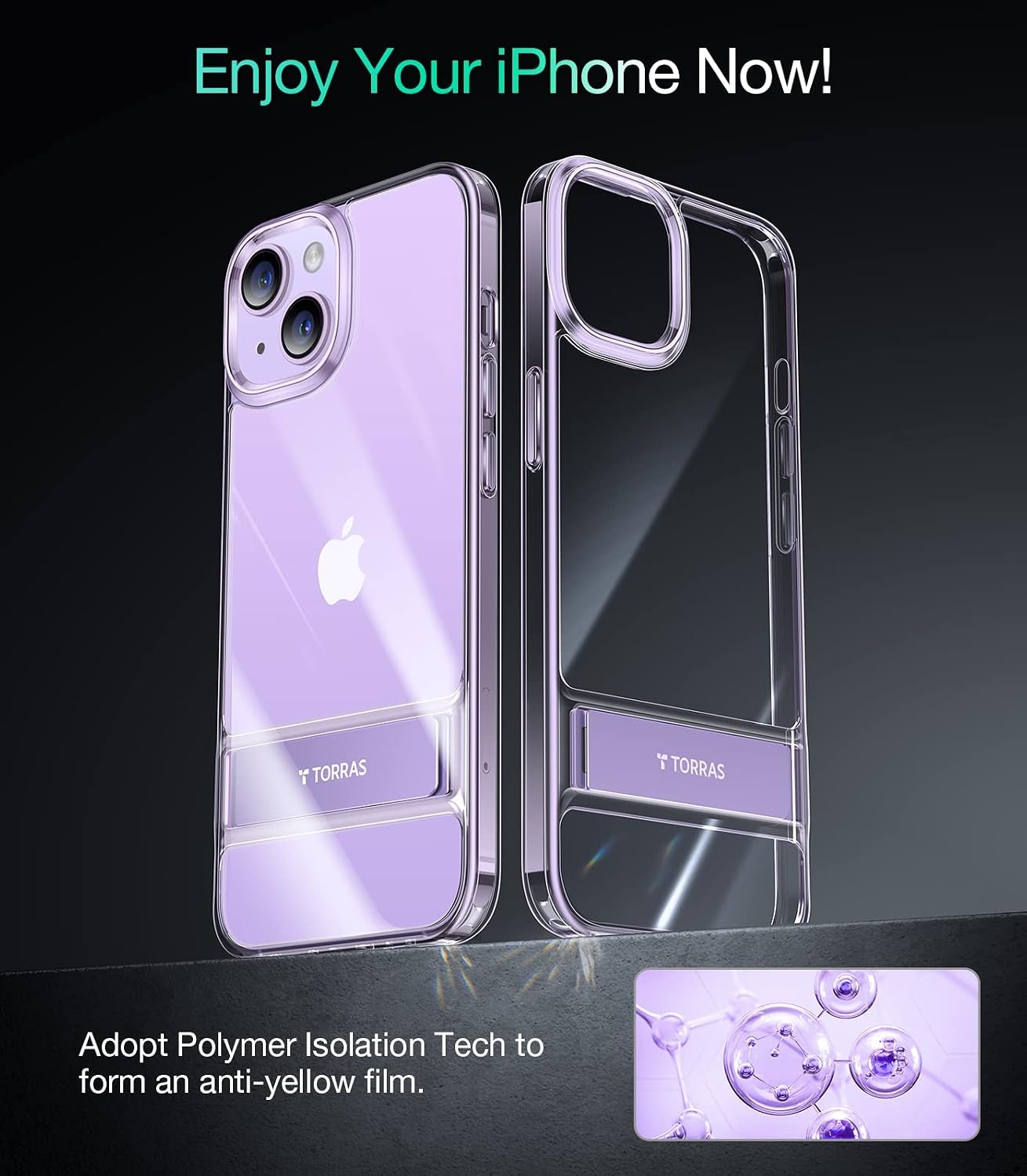 image:imageTORRAS MoonClimber for iPhone 14 Plus Case 3 Stand WaysNonYellowing amp Military Grade Shockproof Protective Slim Hard Clear Phone Case with Stand 67 2022 Purple