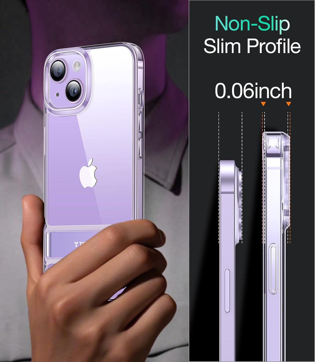 image:imageTORRAS MoonClimber for iPhone 14 Plus Case 3 Stand WaysNonYellowing amp Military Grade Shockproof Protective Slim Hard Clear Phone Case with Stand 67 2022 Purple