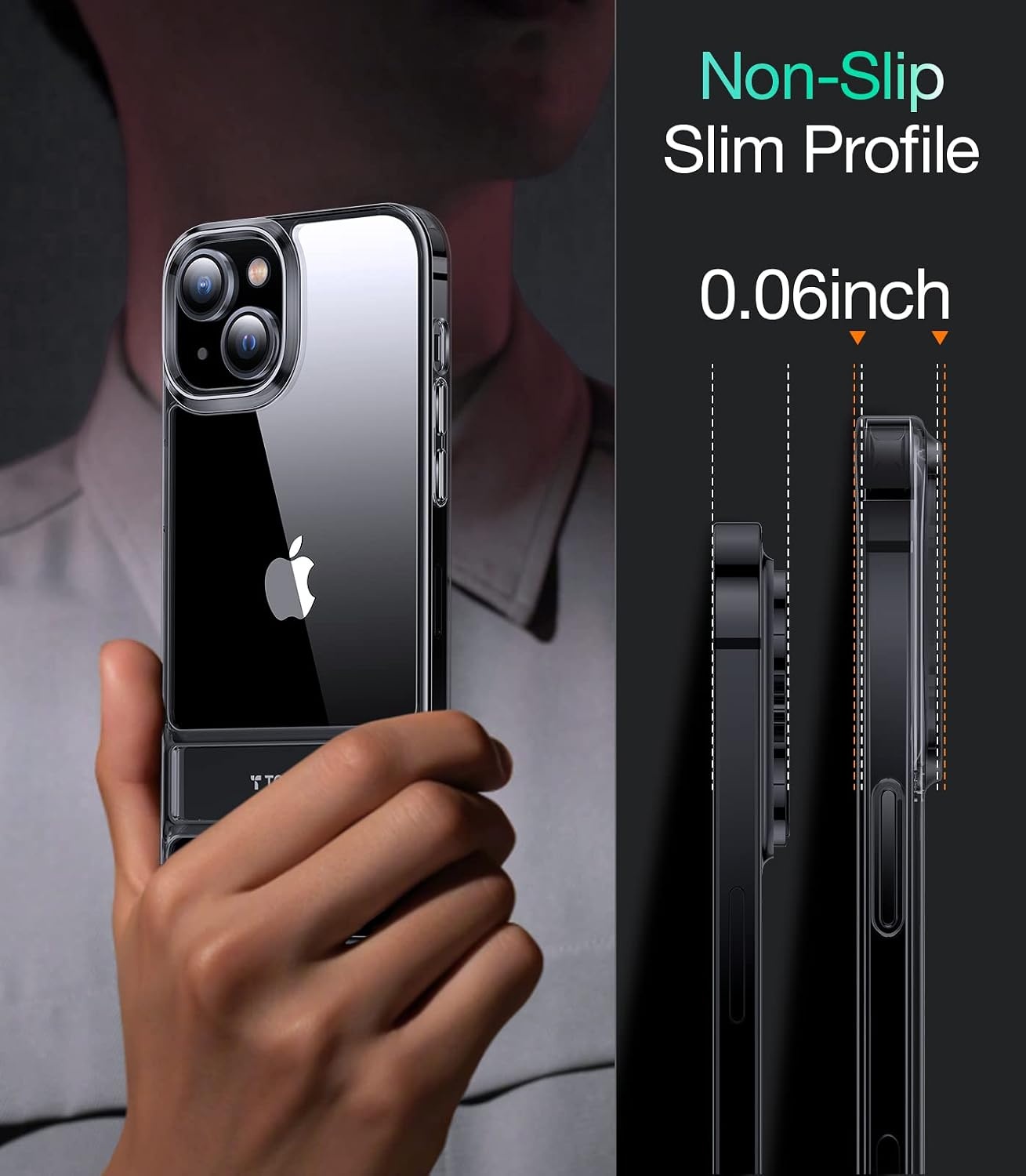 image:imageTORRAS MoonClimber for iPhone 15 Plus Case 3 Stand WaysNonYellowing Military Grade Shockproof Protective Slim Hard Clear Phone Case with Stand 67 2022 Black