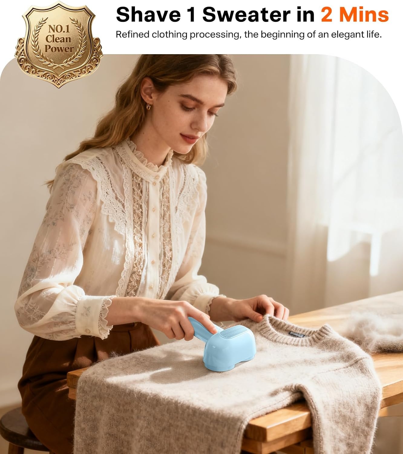 image:imageTORRAS Rechargeable Fabric Shaver Electric Lint Remover 3Speed Remove Fuzz Pilling for Cashmere Wool Clothes Sweater Coat Furniture Clothes depiller with Replacement BladesLight Blue
