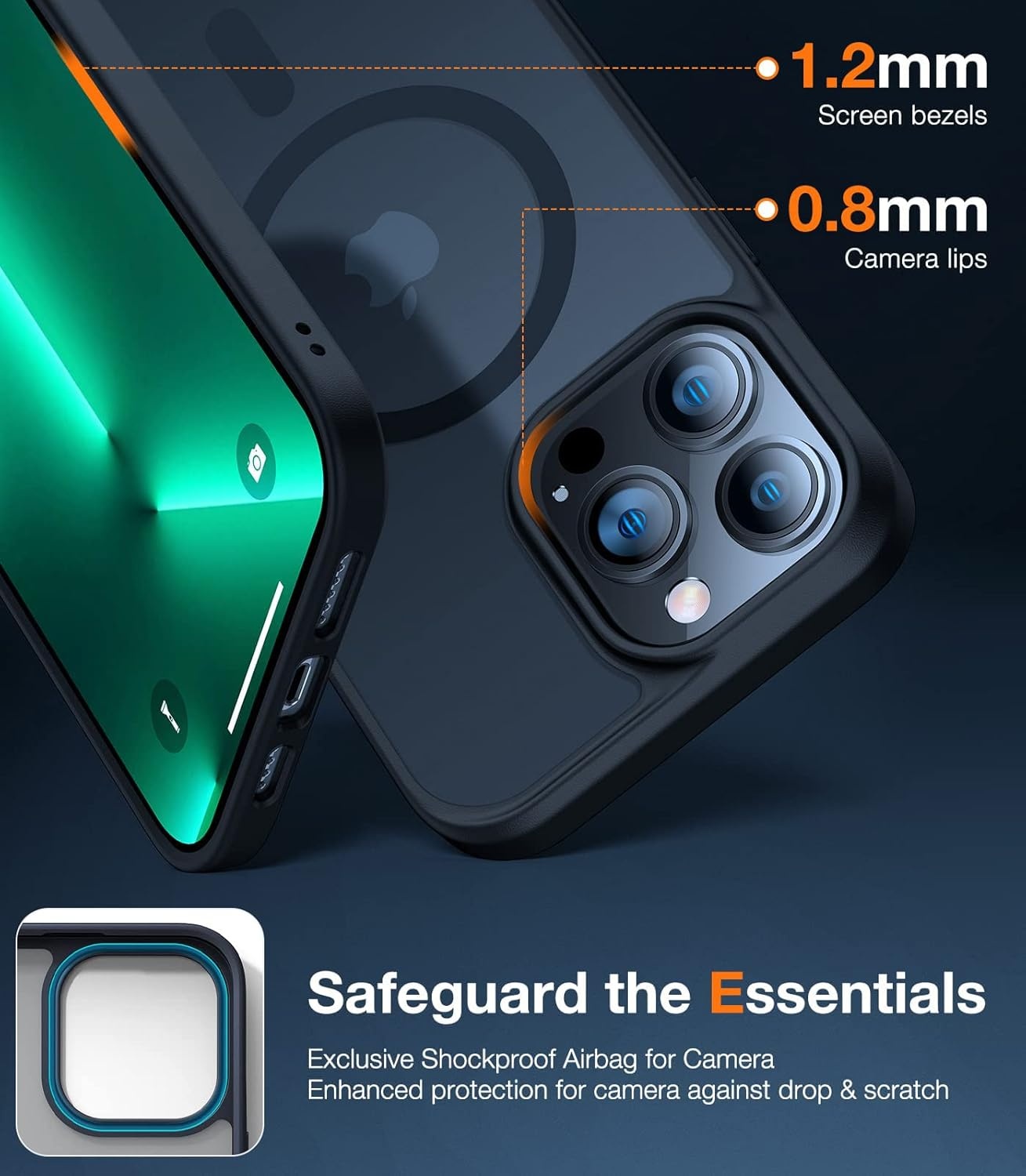 image:imageTORRAS Stronger Magnetic for iPhone 13 Pro Case 12FT Military Grade Drop Tested Compatible with MagSafe Slim Protective Matte Silicone for iPhone 13 Pro Phone Case 61 Translucent BlackBlack
