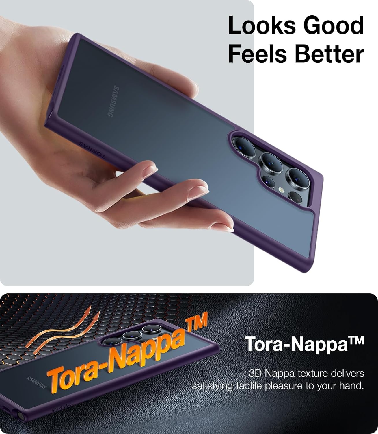 image:imageTORRAS for Samsung Galaxy S24 Ultra Case 68 12FT Military Grade Drop Protective Hard SemiClear Matte Back Soft Edge Shockproof Slim PC amp TPU Case Purple