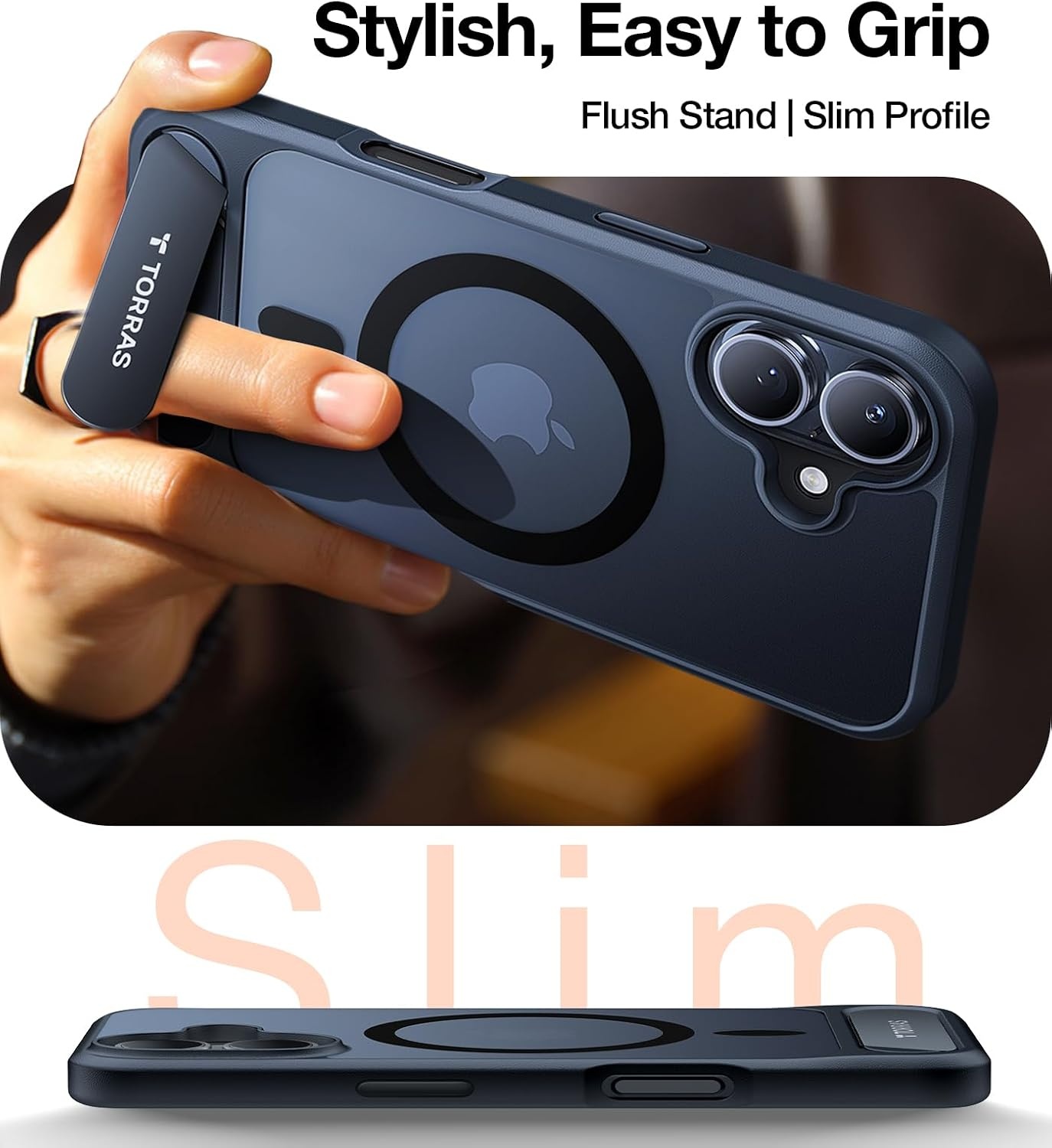 image:imageTORRAS for iPhone 13 Pro Max Case Translucent Black Strong Magnetic amp Seamless Stand Fit for MagSafe MilitaryGrade Drop Protection Sturdy Adjustable Builtin Kickstand Slim Matte FinishBlack