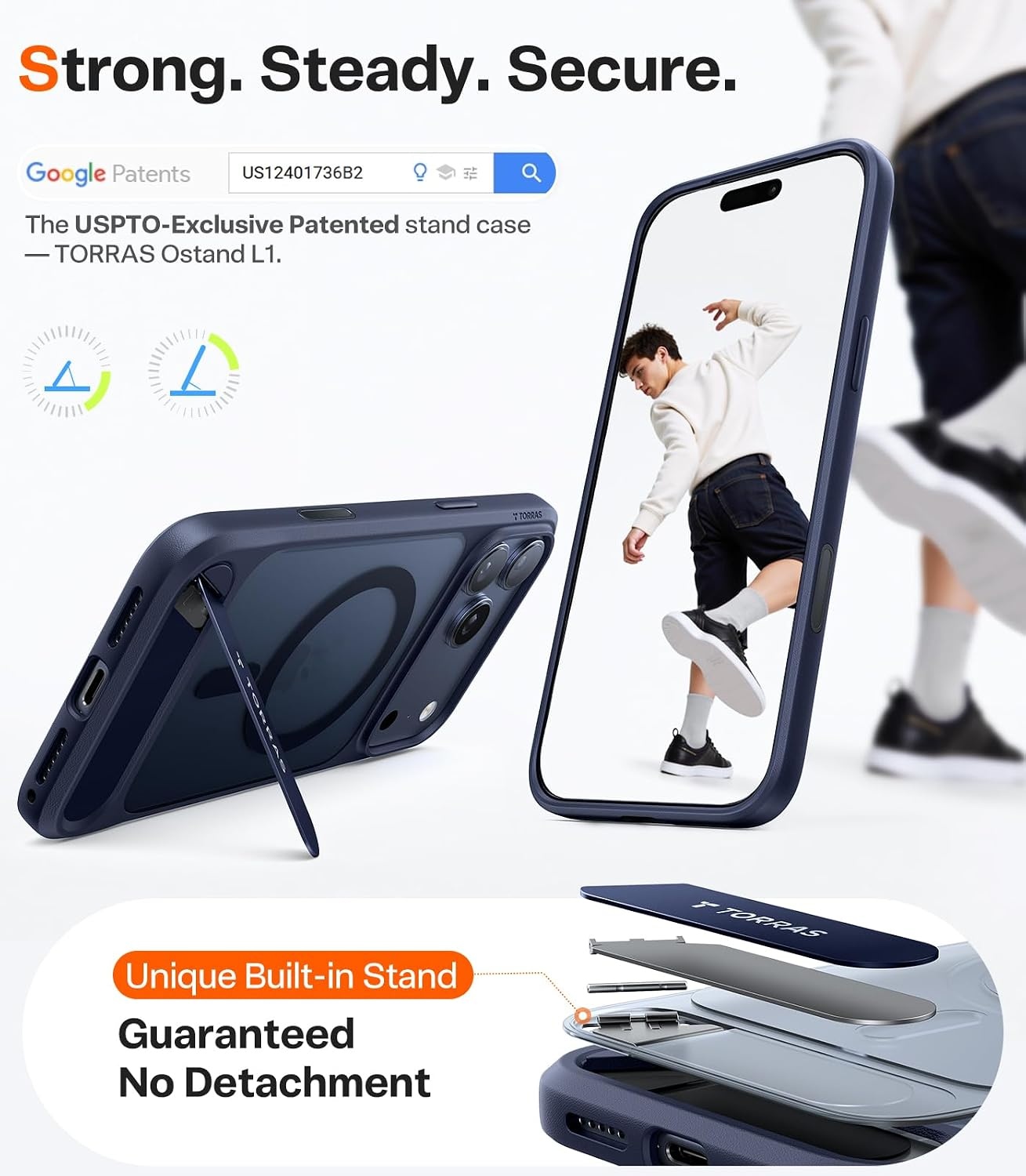 image:imageTORRAS for iPhone 13 Pro Max Case Translucent Black Strong Magnetic amp Seamless Stand Fit for MagSafe MilitaryGrade Drop Protection Sturdy Adjustable Builtin Kickstand Slim Matte FinishDeep Blue