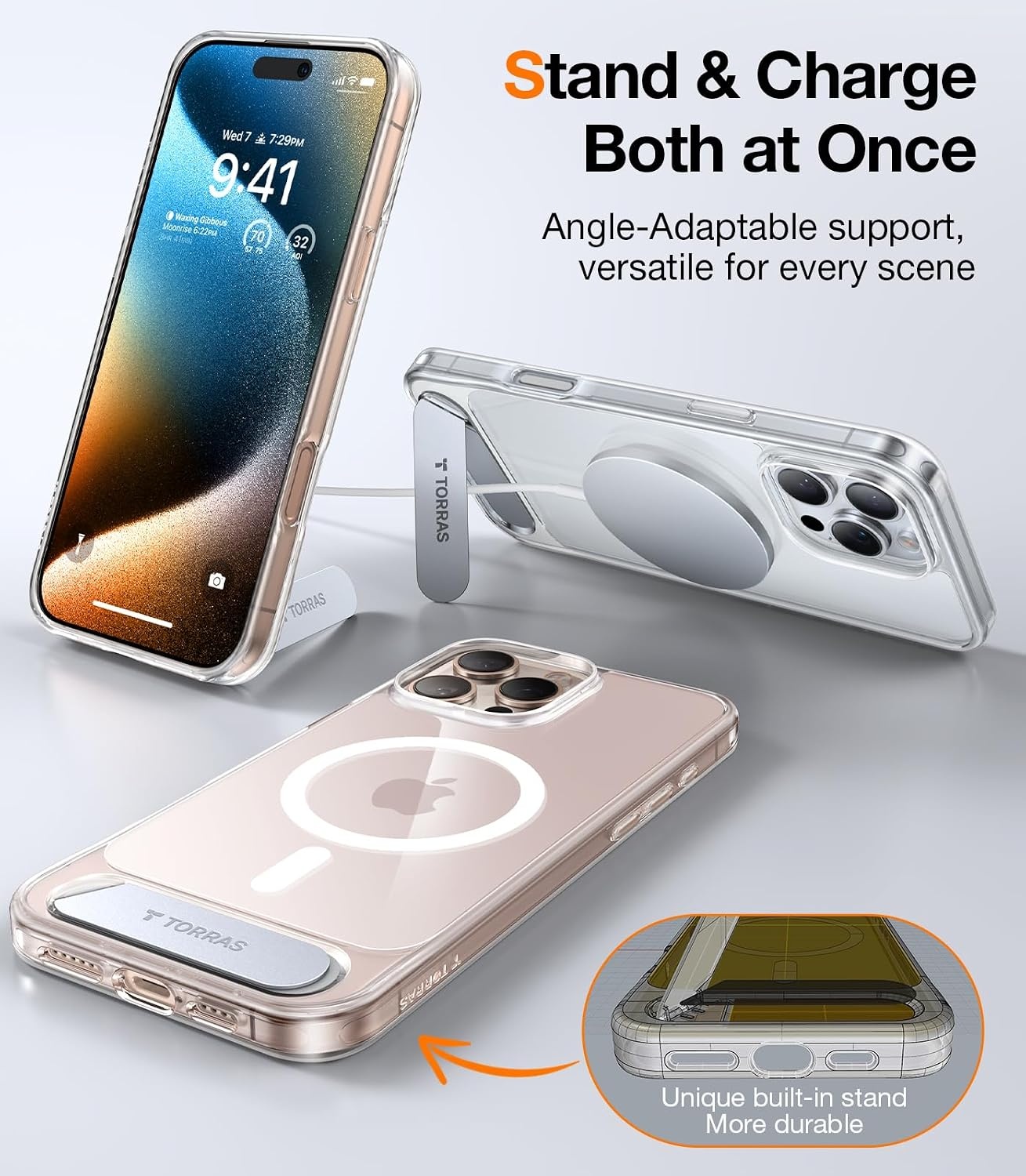 image:imageTORRAS for iPhone 13 Pro Max Case Translucent Black Strong Magnetic amp Seamless Stand Fit for MagSafe MilitaryGrade Drop Protection Sturdy Adjustable Builtin Kickstand Slim Matte FinishClear