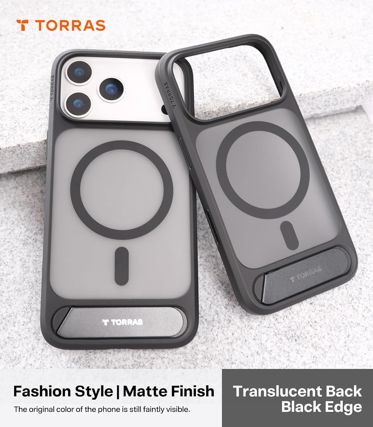 image:imageTORRAS for iPhone 13 Pro Max Case Translucent Black Strong Magnetic amp Seamless Stand Fit for MagSafe MilitaryGrade Drop Protection Sturdy Adjustable Builtin Kickstand Slim Matte FinishBlack