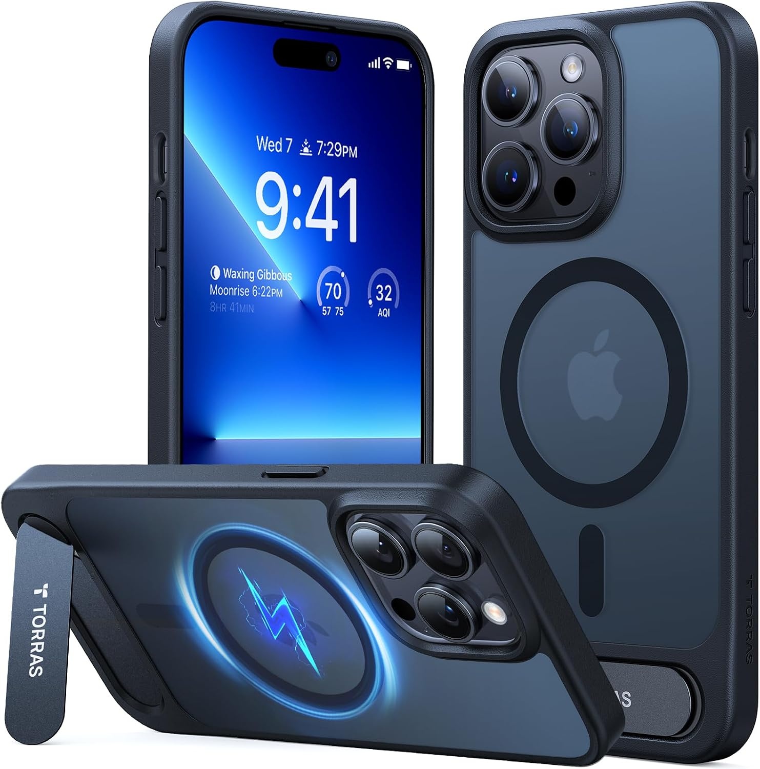 image:imageTORRAS for iPhone 13 Pro Max Case Translucent Black Strong Magnetic amp Seamless Stand Fit for MagSafe MilitaryGrade Drop Protection Sturdy Adjustable Builtin Kickstand Slim Matte FinishBlack