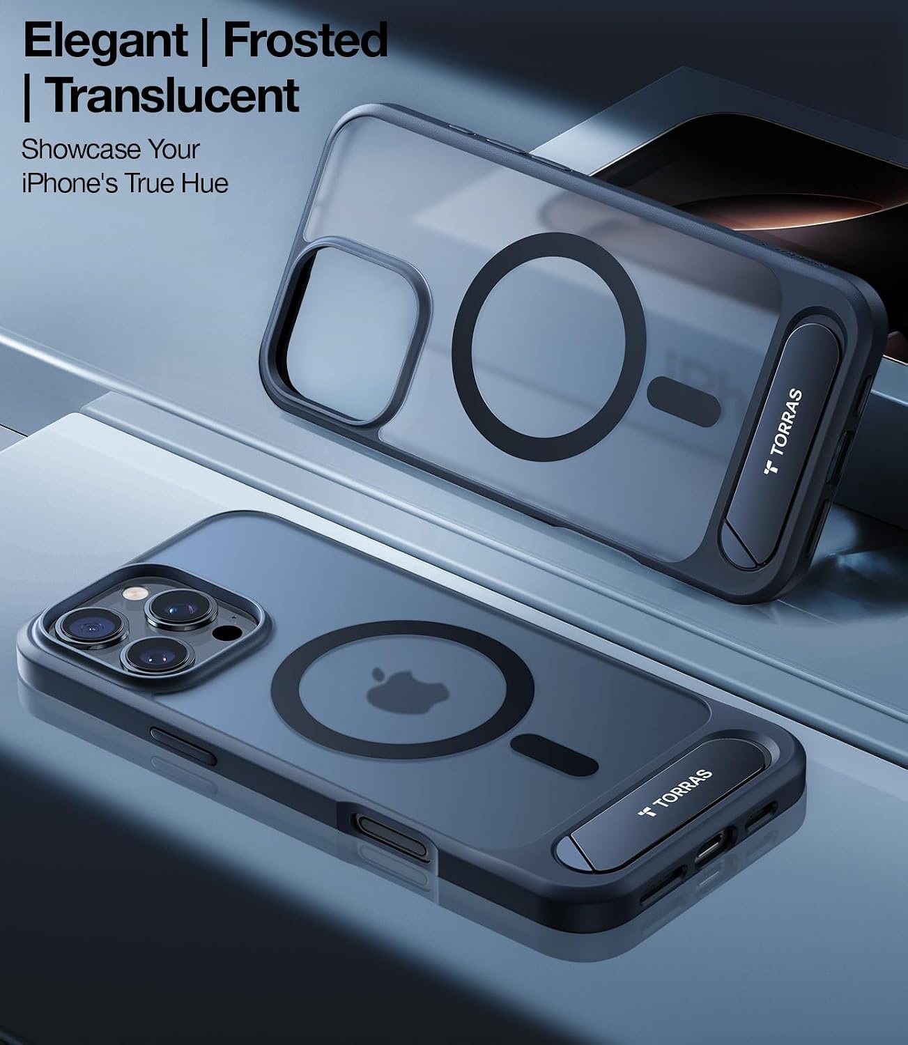 image:imageTORRAS for iPhone 13 Pro Max Case Translucent Black Strong Magnetic amp Seamless Stand Fit for MagSafe MilitaryGrade Drop Protection Sturdy Adjustable Builtin Kickstand Slim Matte FinishBlack