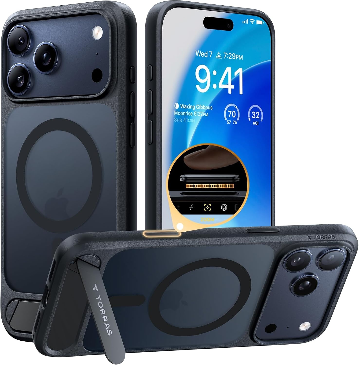 image:imageTORRAS for iPhone 13 Pro Max Case Translucent Black Strong Magnetic amp Seamless Stand Fit for MagSafe MilitaryGrade Drop Protection Sturdy Adjustable Builtin Kickstand Slim Matte FinishBlack