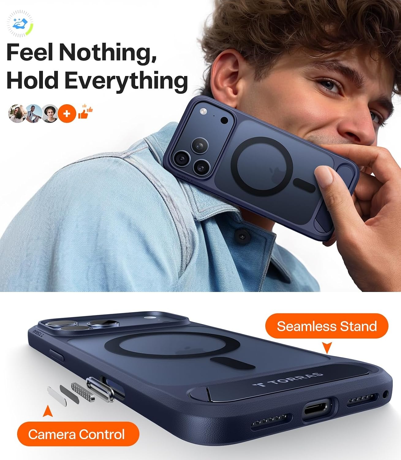 image:imageTORRAS for iPhone 13 Pro Max Case Translucent Black Strong Magnetic amp Seamless Stand Fit for MagSafe MilitaryGrade Drop Protection Sturdy Adjustable Builtin Kickstand Slim Matte FinishDeep Blue