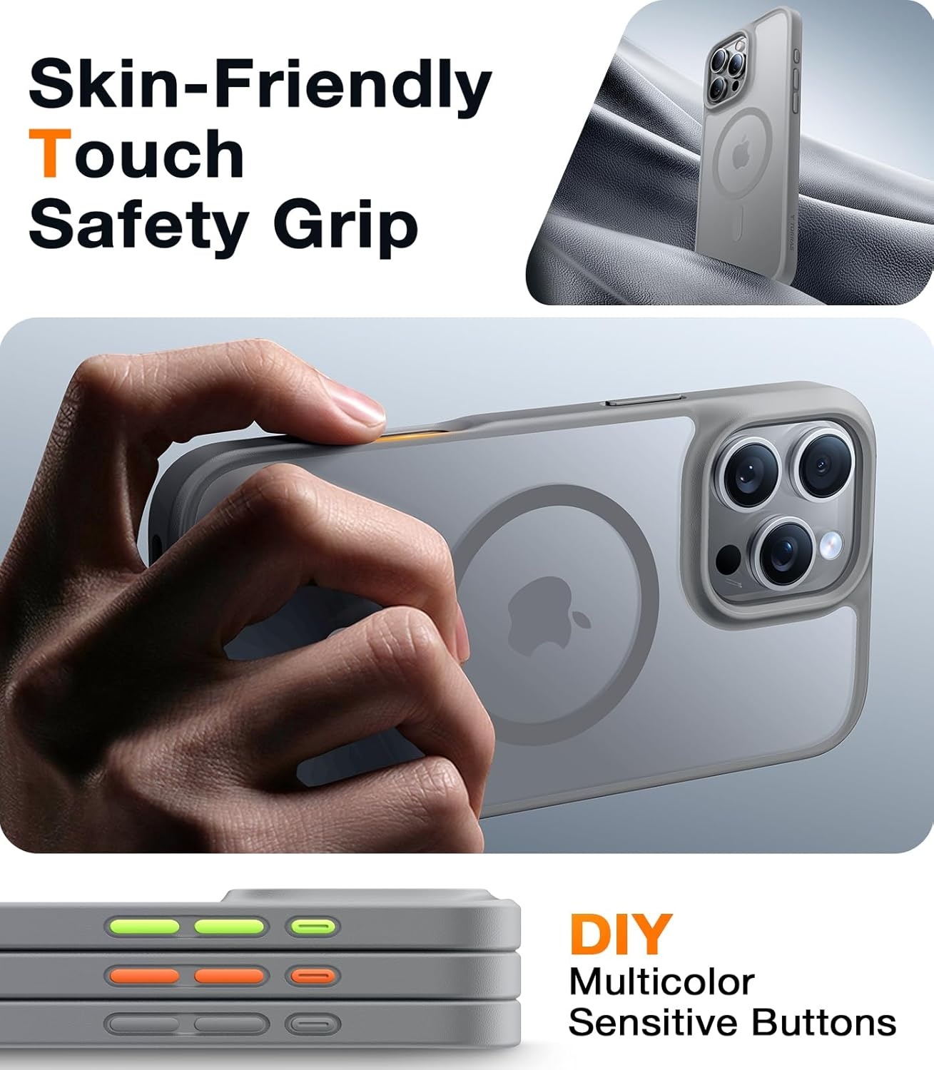 image:imageTORRAS for iPhone 16 Pro Case Translucent Matte Black Compatible with MagSafe Military Grade Drop Protection Stronger Magnetic Shockproof Airbag Camera Control Color Buttons Slim AntiScratchNatural Titanium Gray