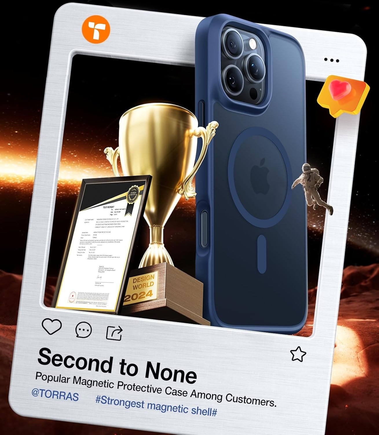 image:imageTORRAS for iPhone 16 Pro Case Translucent Matte Black Compatible with MagSafe Military Grade Drop Protection Stronger Magnetic Shockproof Airbag Camera Control Color Buttons Slim AntiScratchDeep Blue
