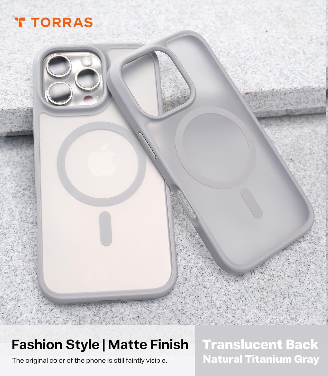 image:imageTORRAS for iPhone 16 Pro Case Translucent Matte Black Compatible with MagSafe Military Grade Drop Protection Stronger Magnetic Shockproof Airbag Camera Control Color Buttons Slim AntiScratchNatural Titanium Gray