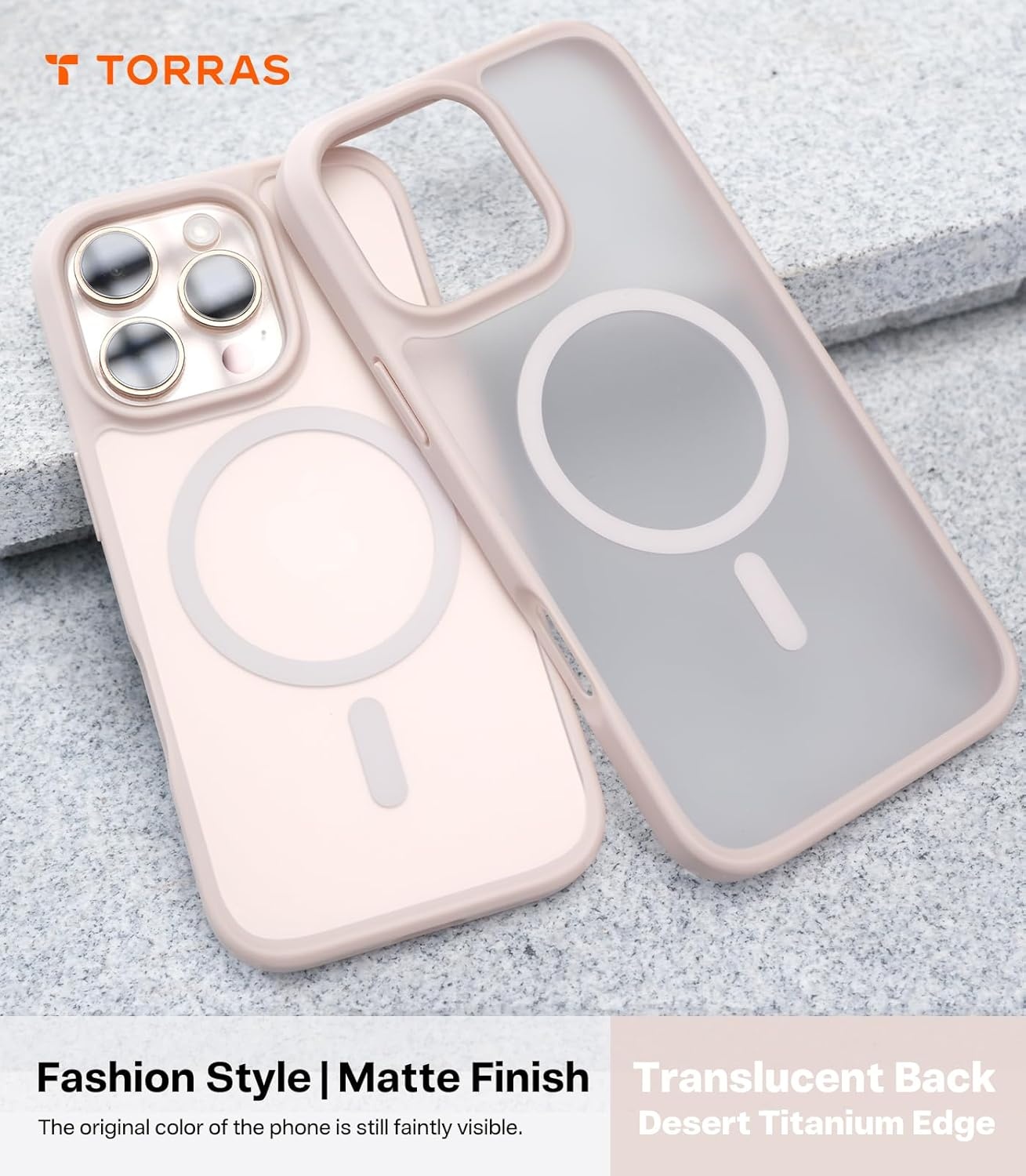image:imageTORRAS for iPhone 16 Pro Case Translucent Matte Black Compatible with MagSafe Military Grade Drop Protection Stronger Magnetic Shockproof Airbag Camera Control Color Buttons Slim AntiScratchDesert Titanium White