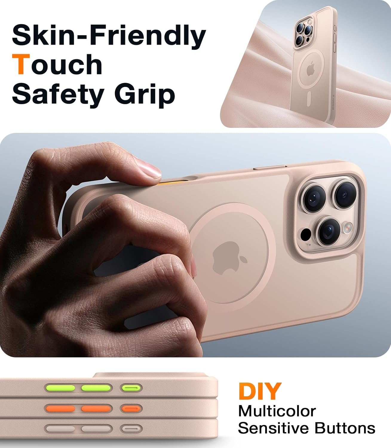 image:imageTORRAS for iPhone 16 Pro Case Translucent Matte Black Compatible with MagSafe Military Grade Drop Protection Stronger Magnetic Shockproof Airbag Camera Control Color Buttons Slim AntiScratchDesert Titanium White