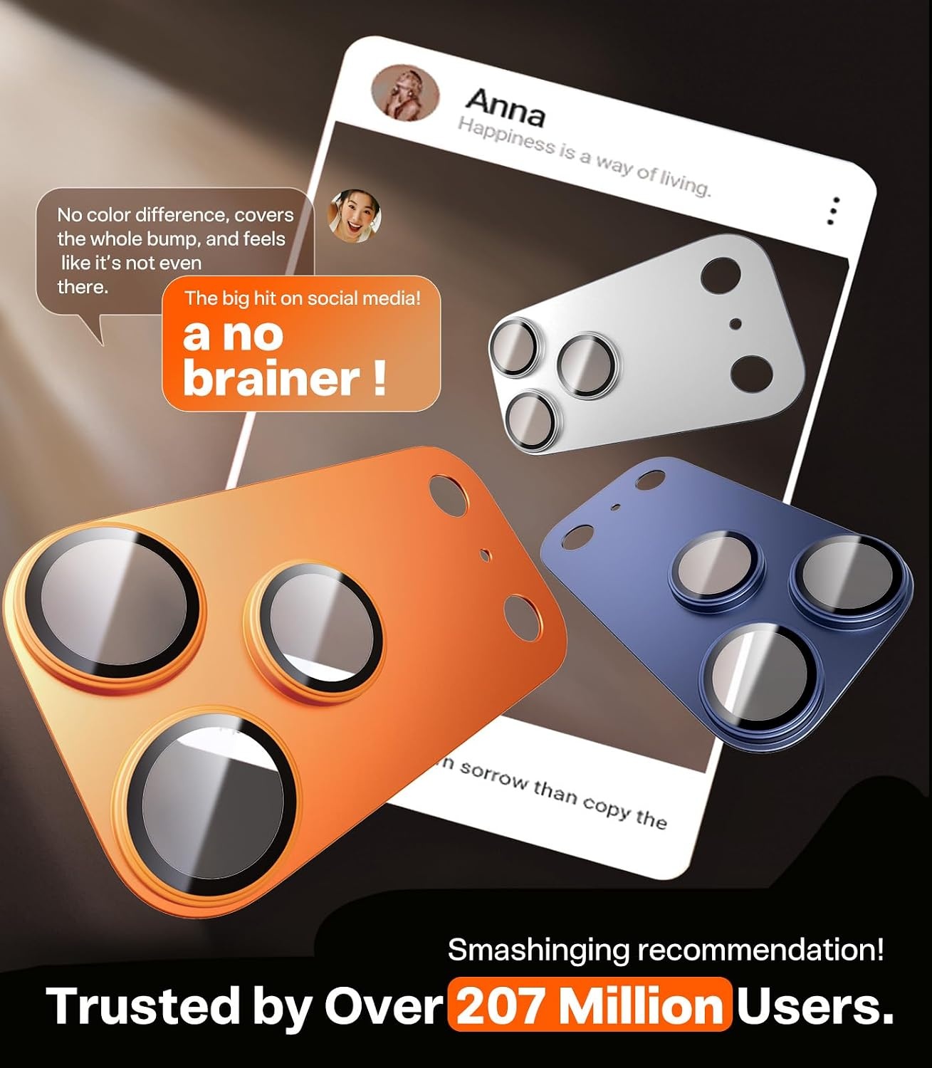 image:imageTORRAS for iPhone 17 Pro Camera Lens Protector Metal Frame with Military Grade 9H Tempered Glass Full Coverage AntiScratch 12 FT Shatterproof Case Friendly OnePiece Deep Blue 1 PackCosmic Orange