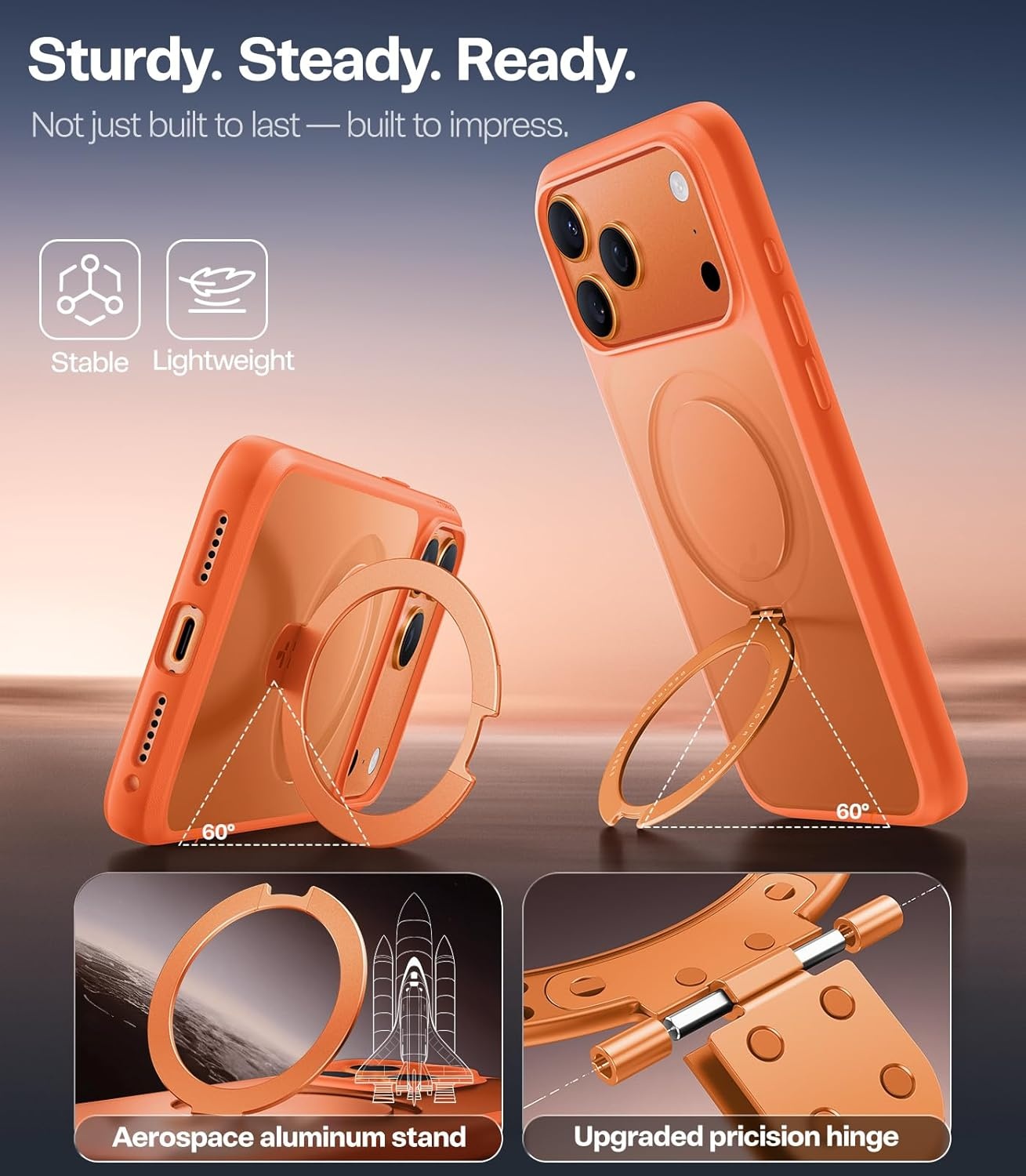 image:imageTORRAS for iPhone 17 Pro Case with Stand Fit for MagSafe 4X Military Drop Protection Camera Control Button Slim Soft Edge Phone Case for iPhone 17 Pro Translucent Matte Cover 63 Bright Orange
