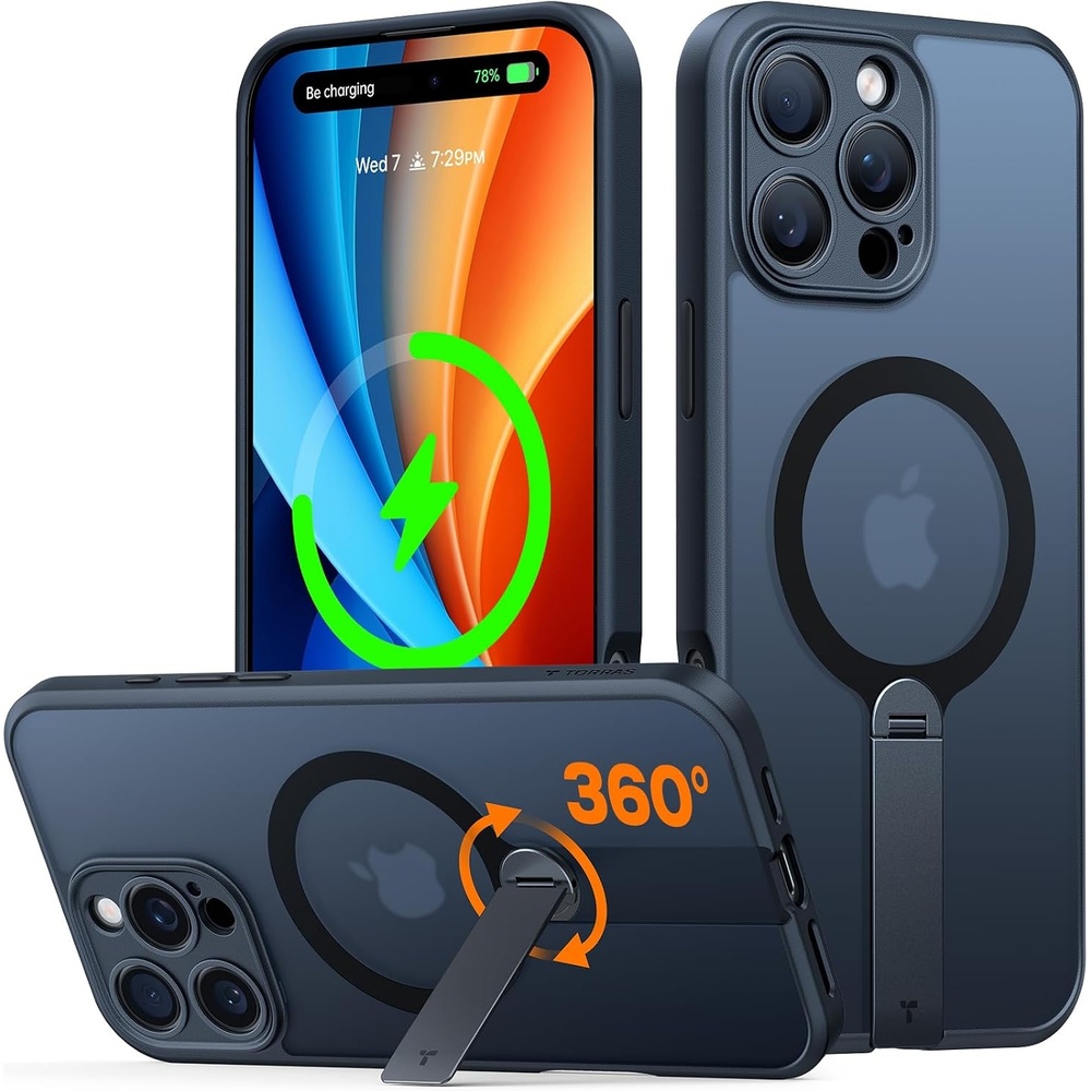 image:imageTORRAS Magnetic 360Stand Case for iPhone 16 Case Full Camera Protection Fit for MagSafe16FT MilGrade Drop Protection Slim Frosted Case for 16 iPhone Phone Case with Kickstand 61 BlackBlack Titanium