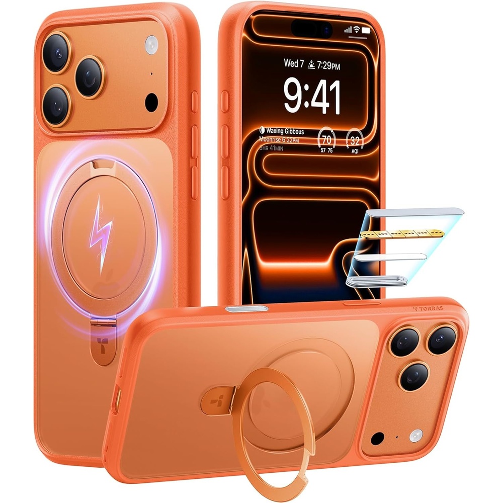 image:imageTORRAS Magnetic Kickstand for iPhone 13 iPhone 14 Case Compatible with MagSafeSturdy amp Versatile Stand MilitaryGrade Shockproof Translucent Slim Protective AntiFingerprint AntiScratch BlackCosmic Orange