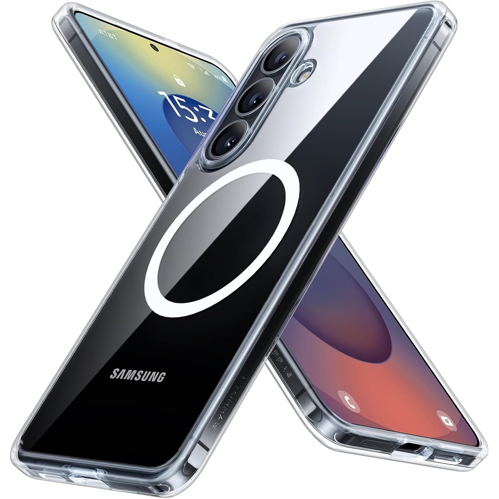 image:imageTORRAS Magnetic Shockproof for Samsung Galaxy S24 Ultra Case 18N Strong Magnetic 12 FT MilGrade Protection Compatible with MagSafe Protective Translucent Matte Slim Case Guardian Mag GrayDiamond Clear