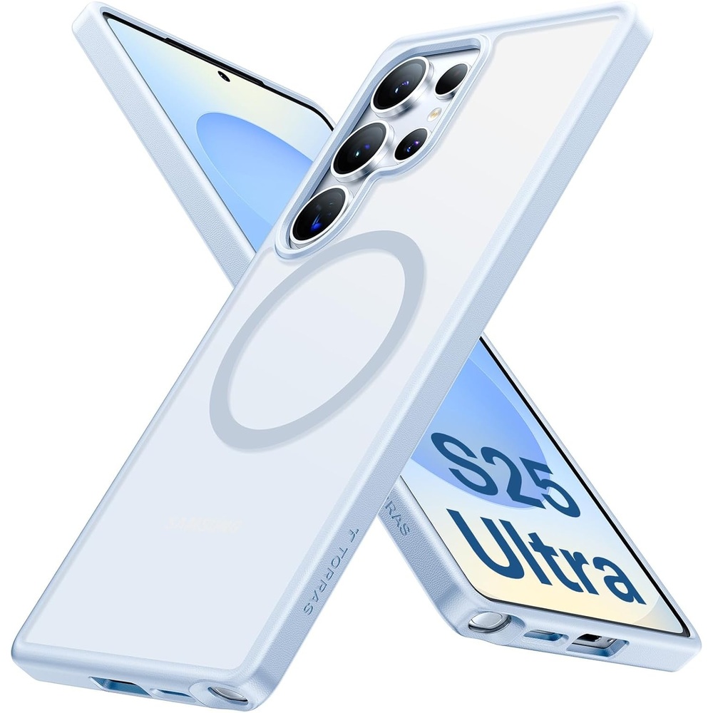 image:imageTORRAS Magnetic Shockproof for Samsung Galaxy S24 Ultra Case 18N Strong Magnetic 12 FT MilGrade Protection Compatible with MagSafe Protective Translucent Matte Slim Case Guardian Mag GraySilverblue