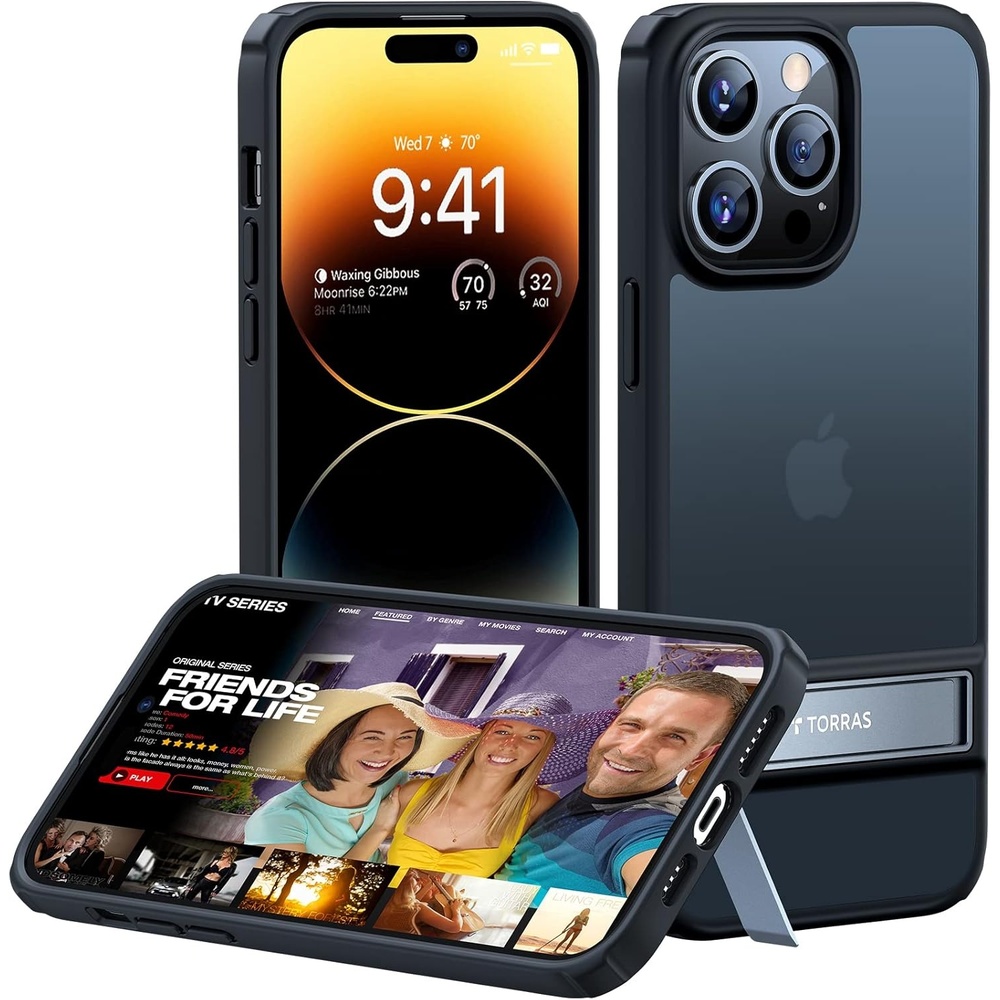 image:imageTORRAS MarsClimber for iPhone 14 Pro Case with Stand 3 Stand Ways Metal Kickstand 8FT Military Grade Drop Tested Protective Slim Translucent Matte iPhone 14 Pro Phone Case for Women Men BlackMystic Black