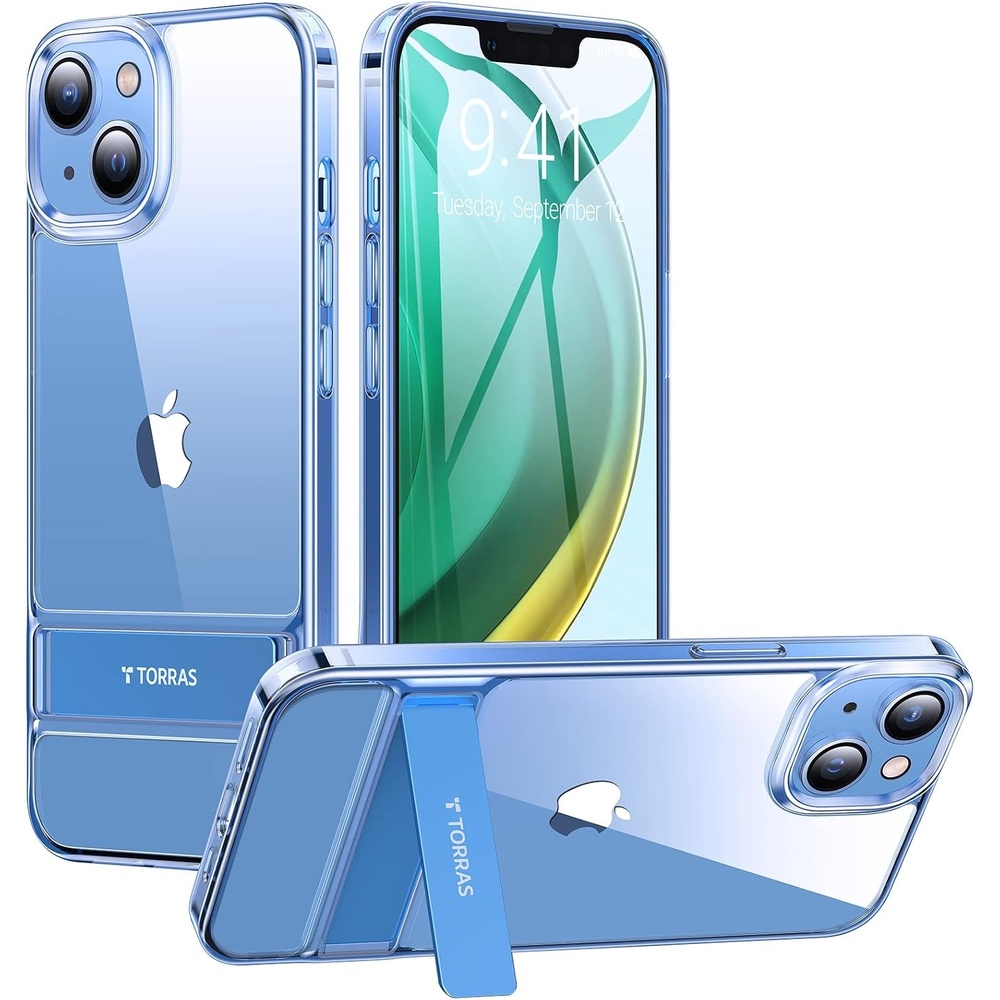 image:imageTORRAS MoonClimber for iPhone 15 Plus Case 3 Stand WaysNonYellowing amp Military Grade Shockproof Protective Slim Hard Clear Phone Case with Stand 67 2023 Blue
