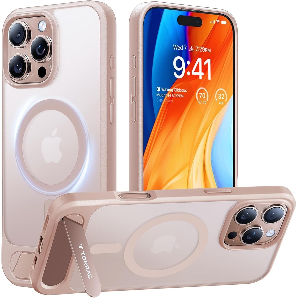 image:imageTORRAS for iPhone 13 Pro Max Case Translucent Black Strong Magnetic amp Seamless Stand Fit for MagSafe MilitaryGrade Drop Protection Sturdy Adjustable Builtin Kickstand Slim Matte FinishDesert Titanium Gold