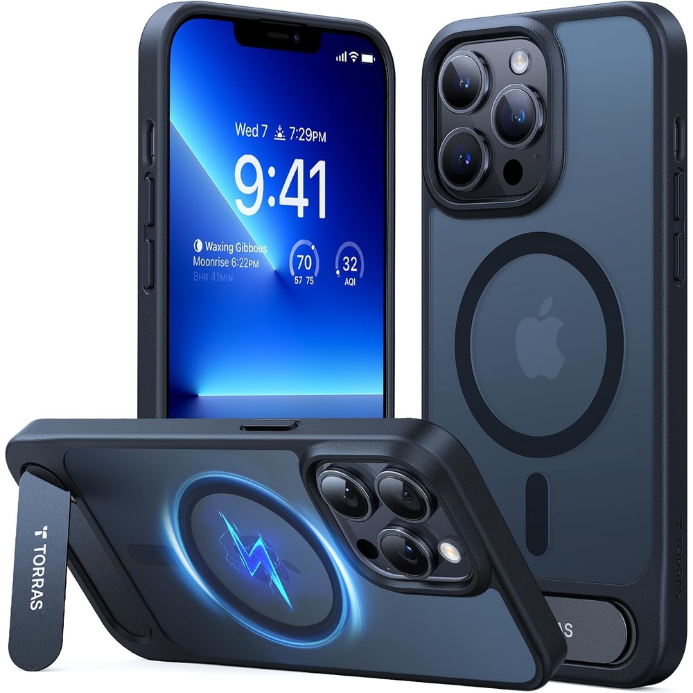 image:imageTORRAS for iPhone 13 Pro Max Case Translucent Black Strong Magnetic amp Seamless Stand Fit for MagSafe MilitaryGrade Drop Protection Sturdy Adjustable Builtin Kickstand Slim Matte FinishBlack