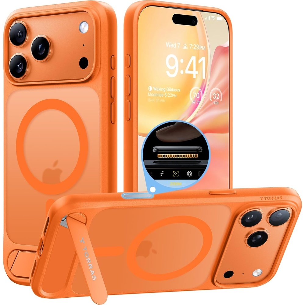image:imageTORRAS for iPhone 13 Pro Max Case Translucent Black Strong Magnetic amp Seamless Stand Fit for MagSafe MilitaryGrade Drop Protection Sturdy Adjustable Builtin Kickstand Slim Matte FinishOrange
