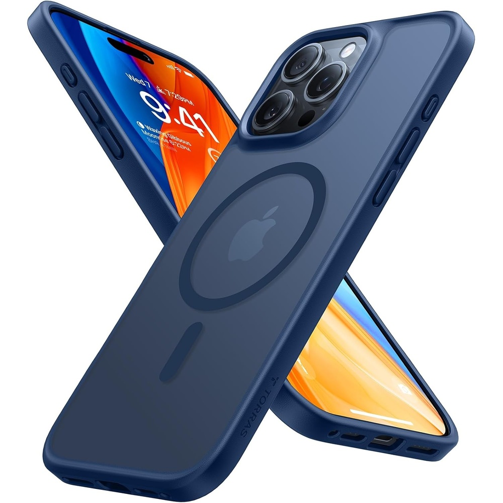 image:imageTORRAS for iPhone 16 Pro Case Translucent Matte Black Compatible with MagSafe Military Grade Drop Protection Stronger Magnetic Shockproof Airbag Camera Control Color Buttons Slim AntiScratchDeep Blue